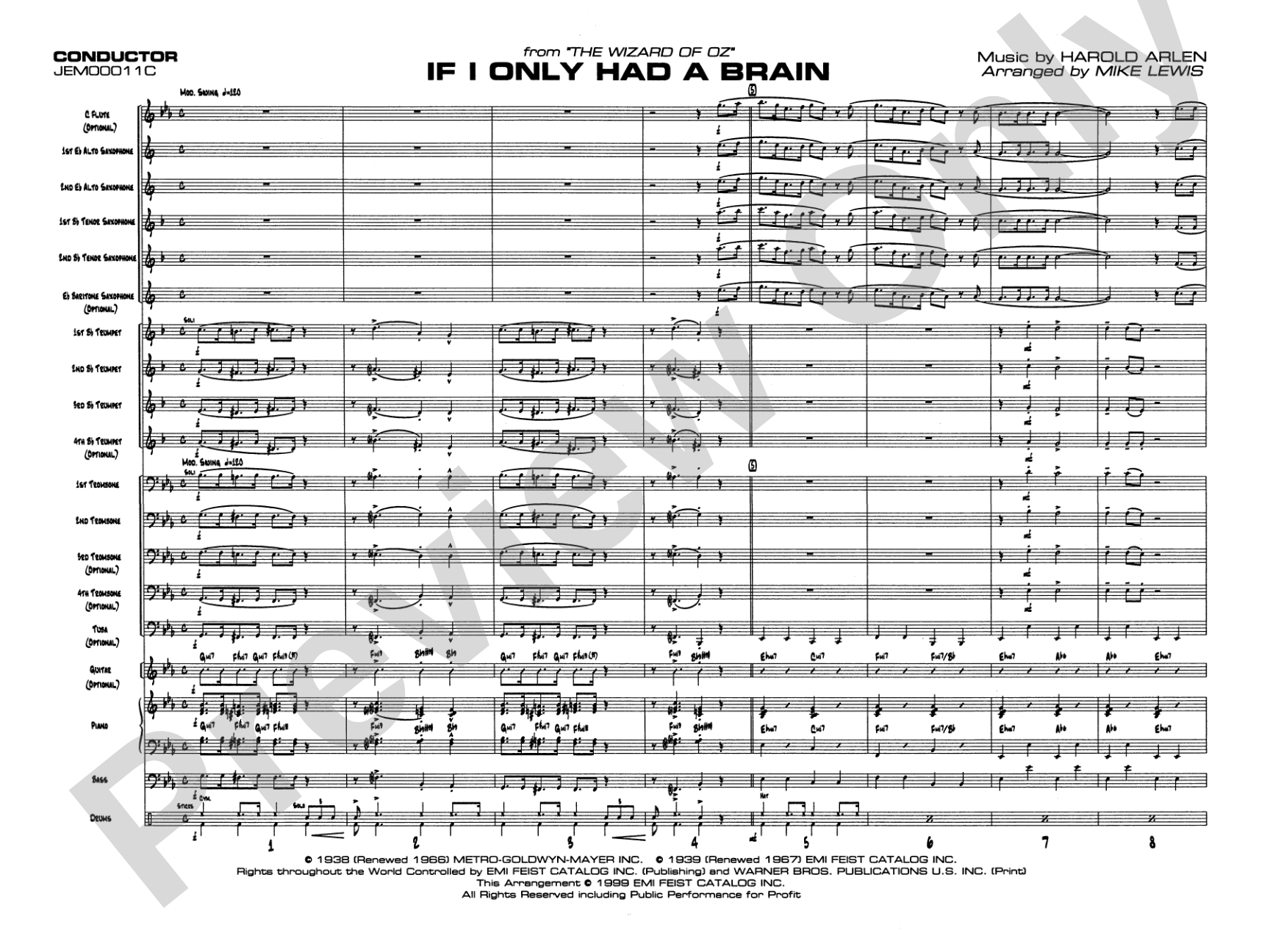 If I Only Had a Brain: Jazz Ensemble Conductor Score & Parts