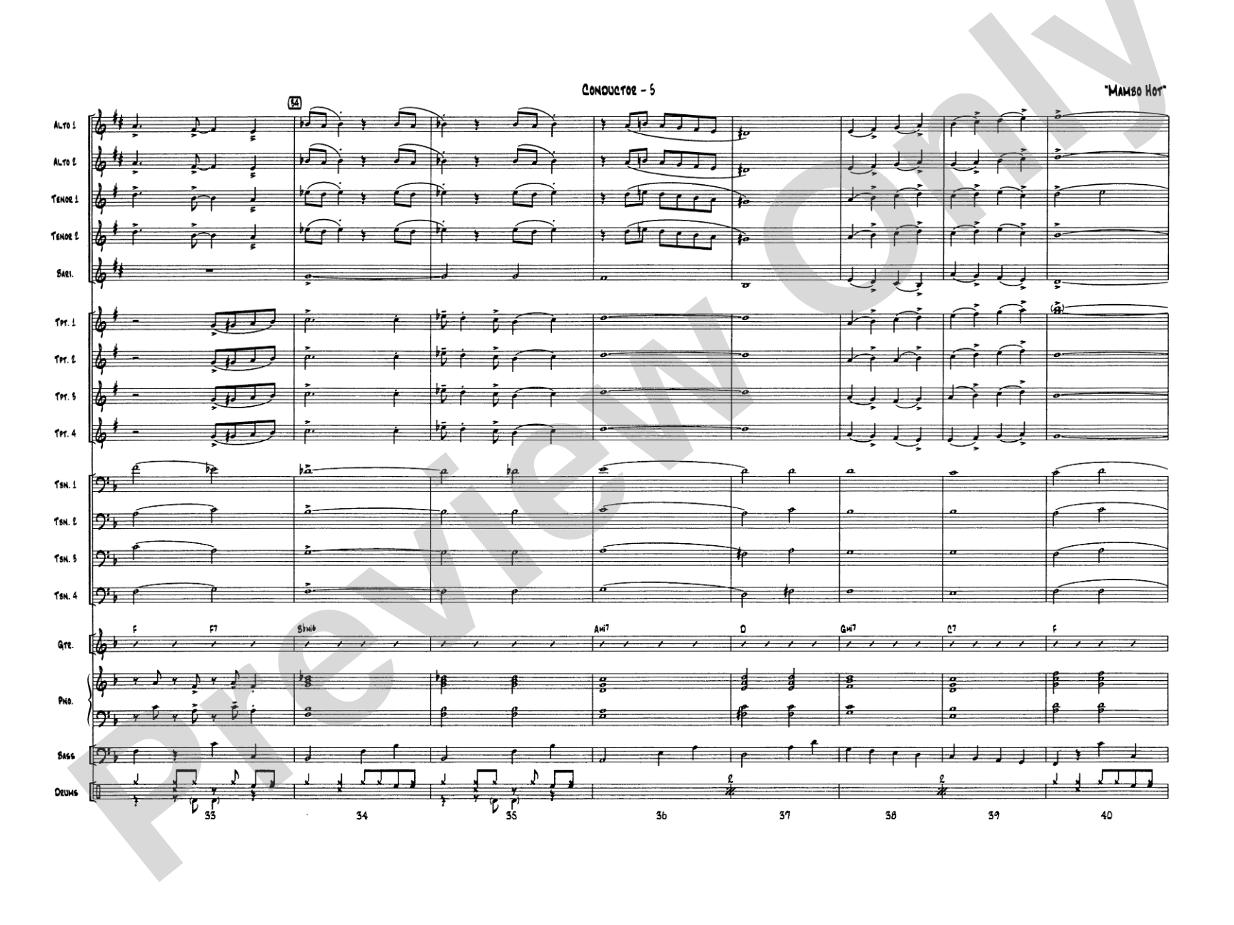Mambo Hot: Jazz Ensemble Conductor Score & Parts
