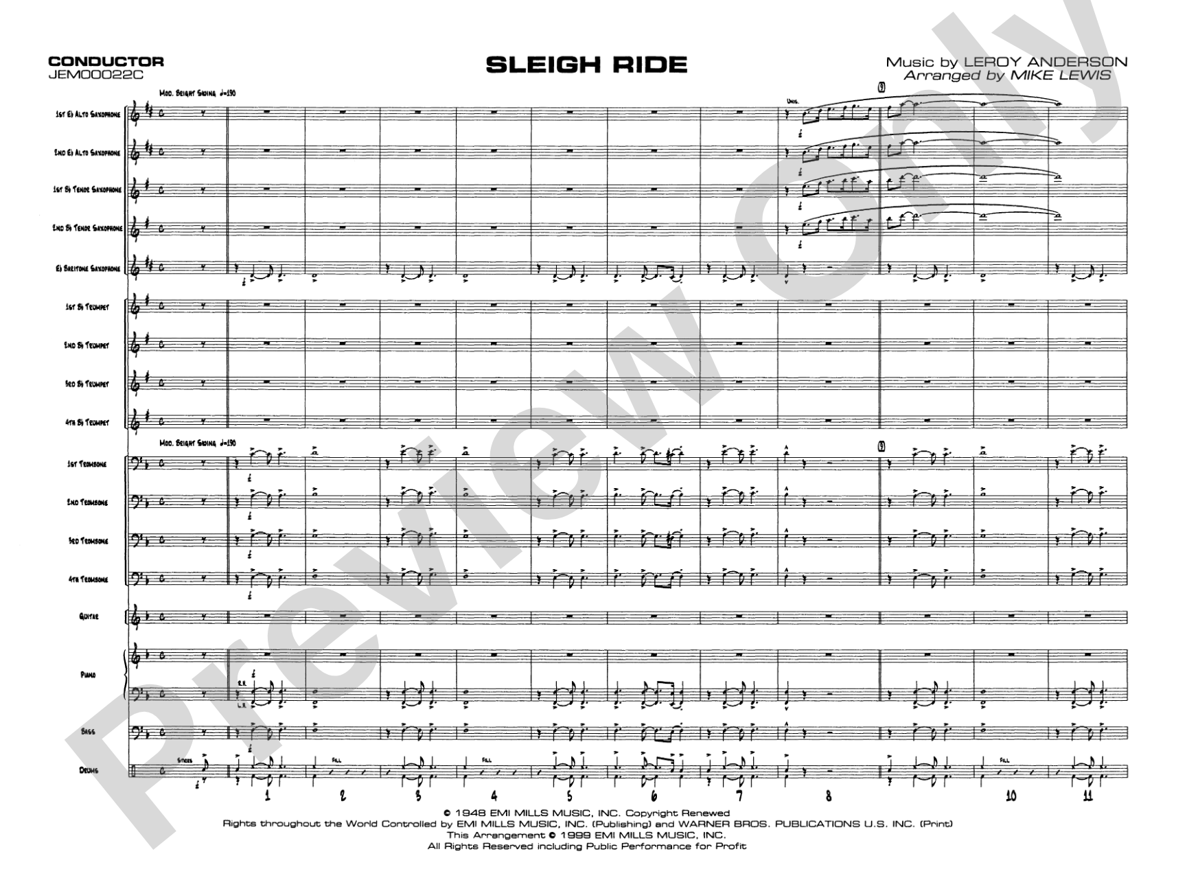 Sleigh Ride: Jazz Ensemble Conductor Score & Parts