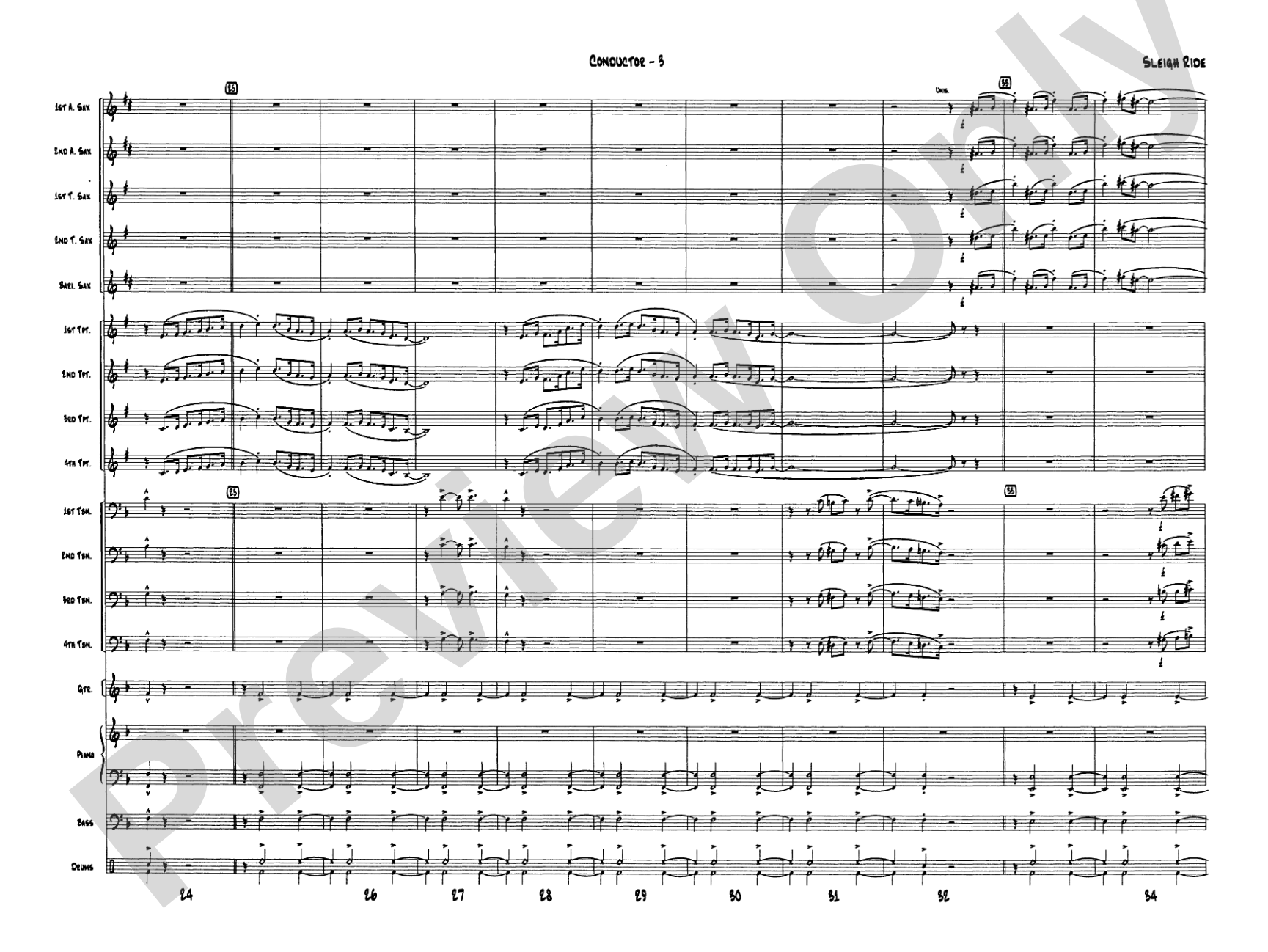 Sleigh Ride: Jazz Ensemble Conductor Score & Parts