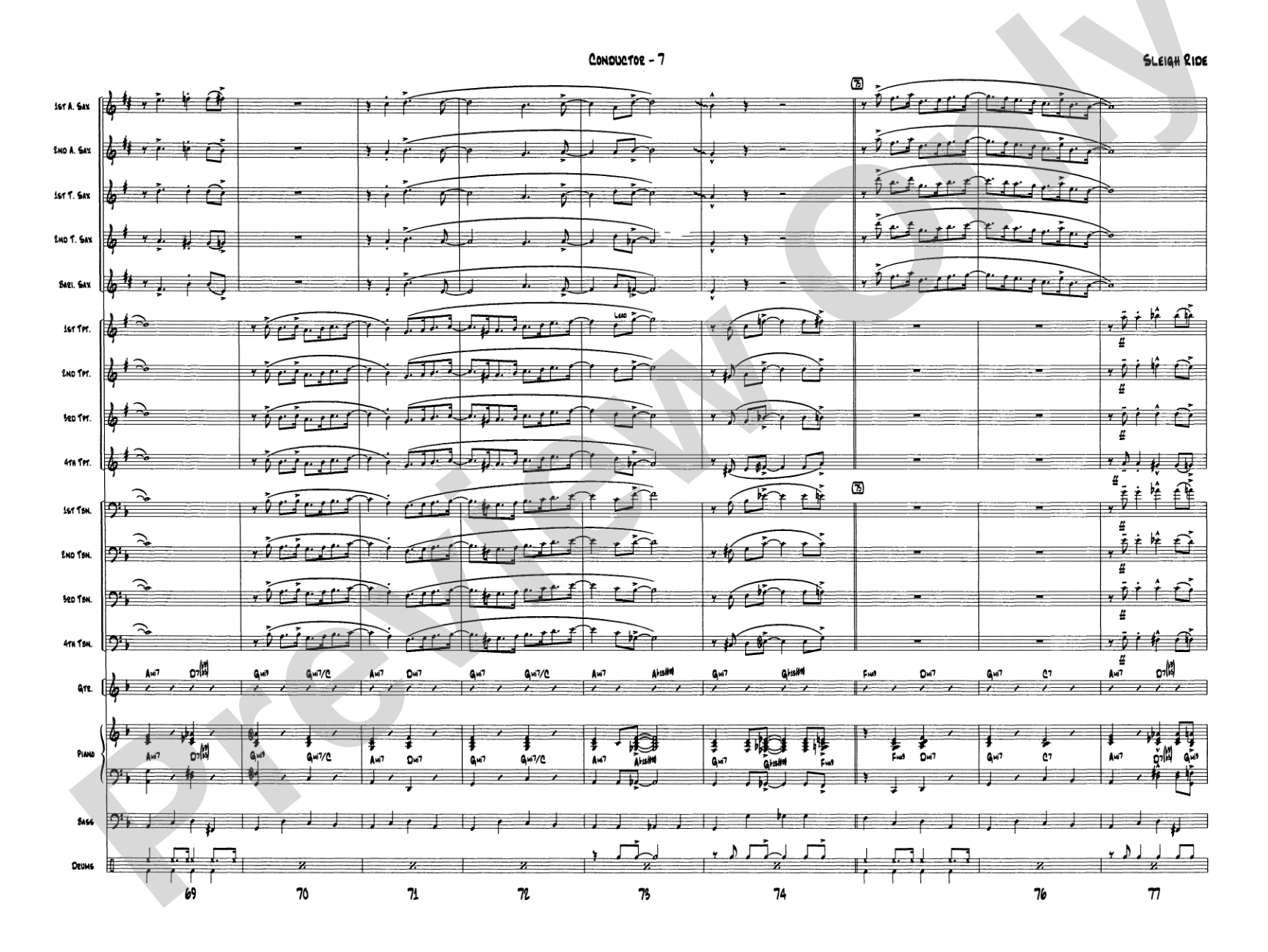 Sleigh Ride: Jazz Ensemble Conductor Score & Parts
