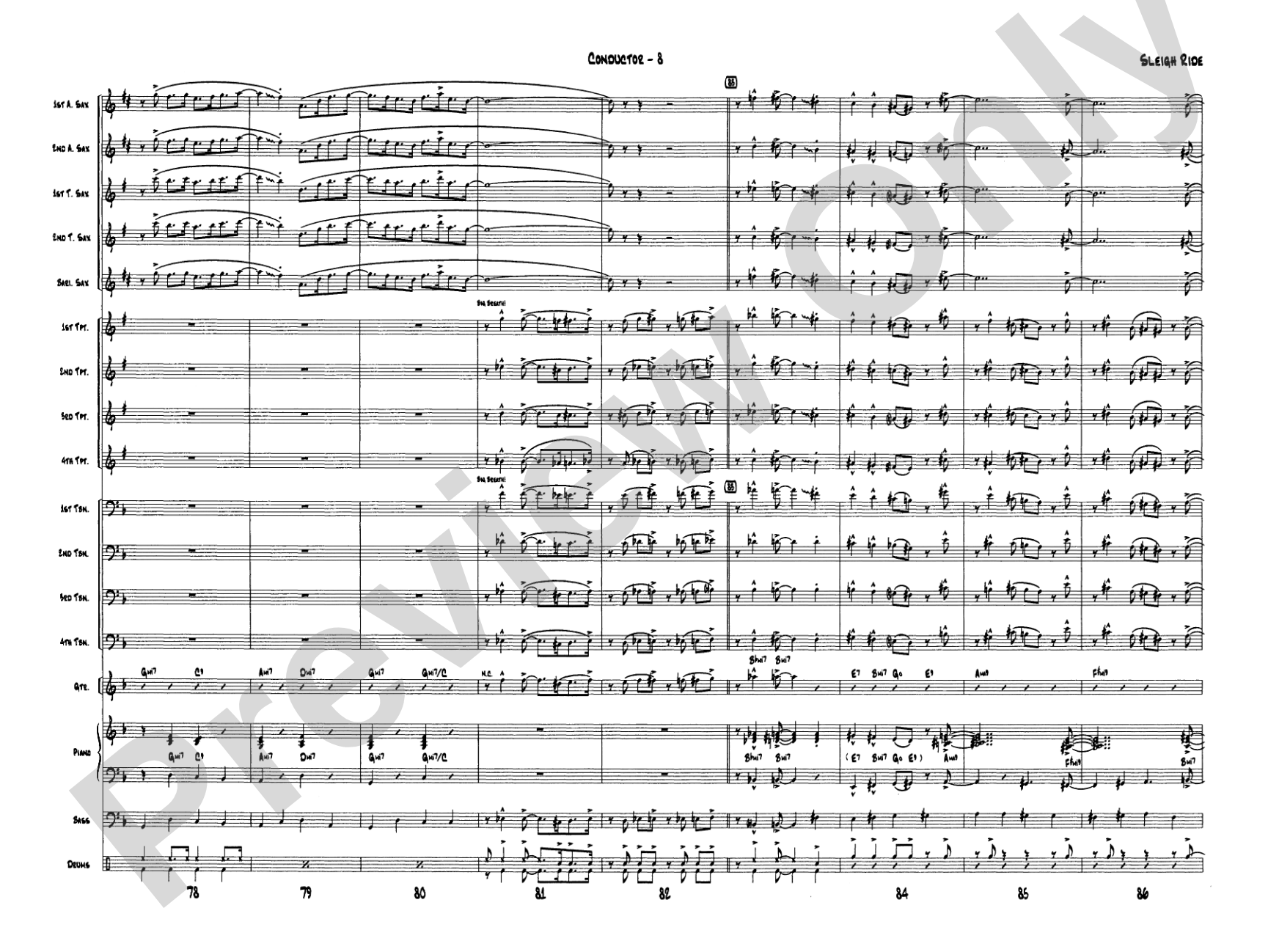 Sleigh Ride: Jazz Ensemble Conductor Score & Parts