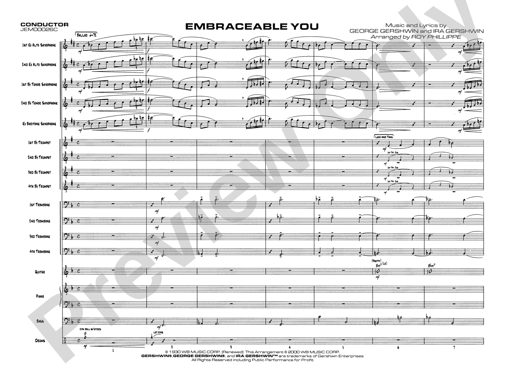 Embraceable You: Jazz Ensemble Conductor Score & Parts