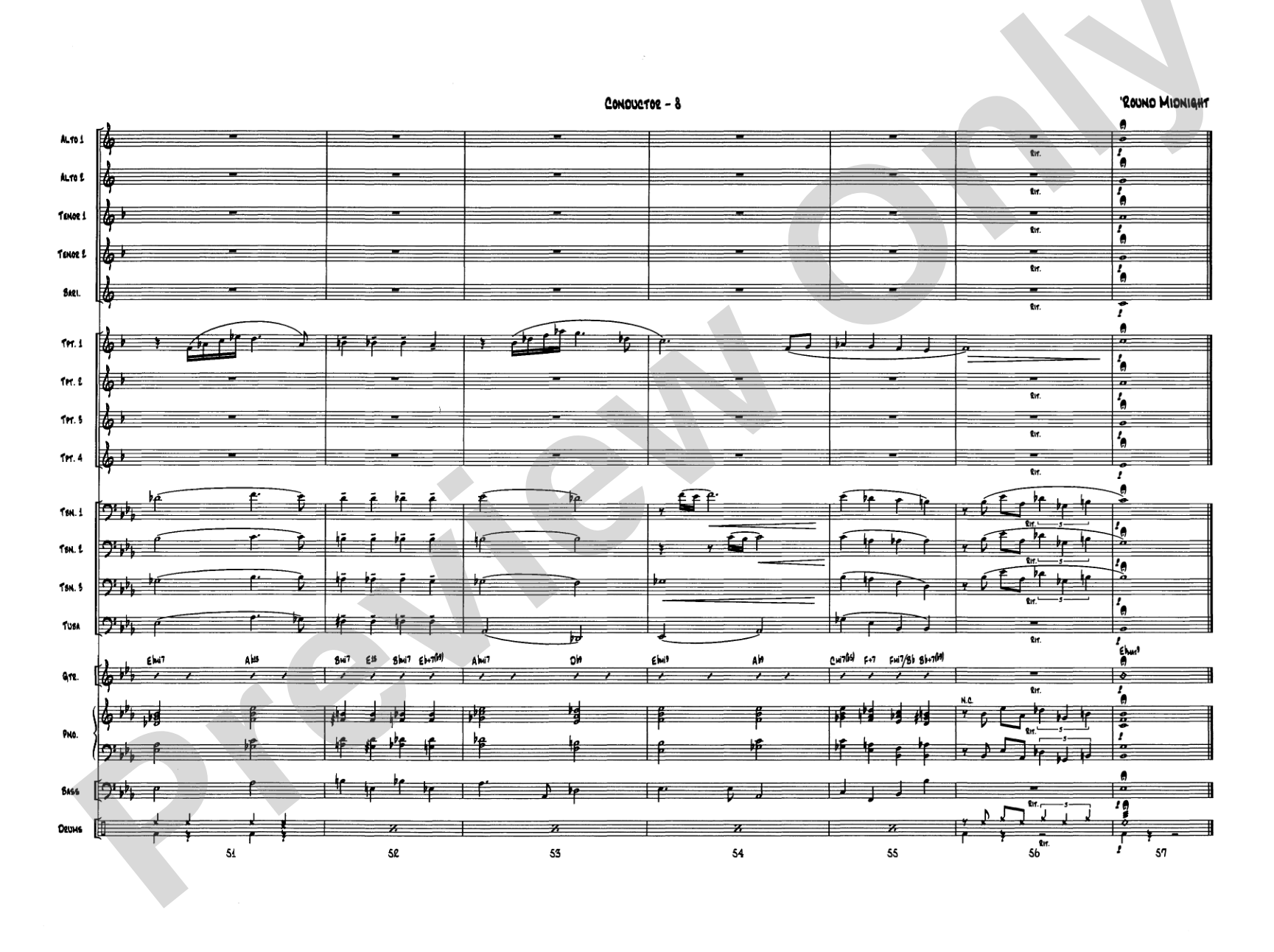 'Round Midnight: Jazz Ensemble Conductor Score & Parts