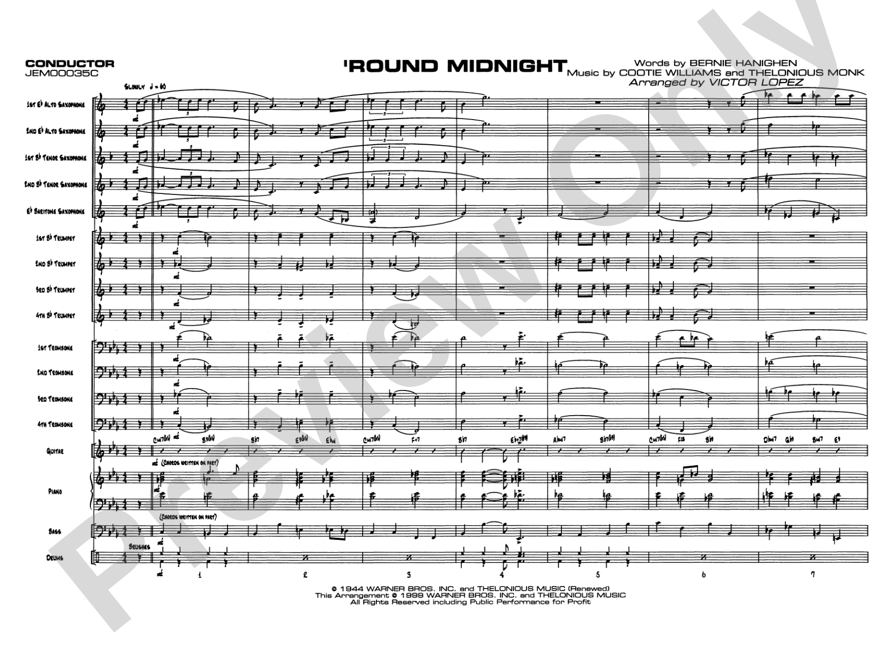'Round Midnight: Jazz Ensemble Conductor Score & Parts