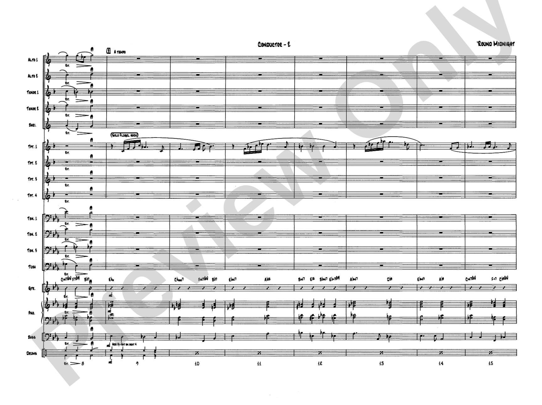 'Round Midnight: Jazz Ensemble Conductor Score & Parts