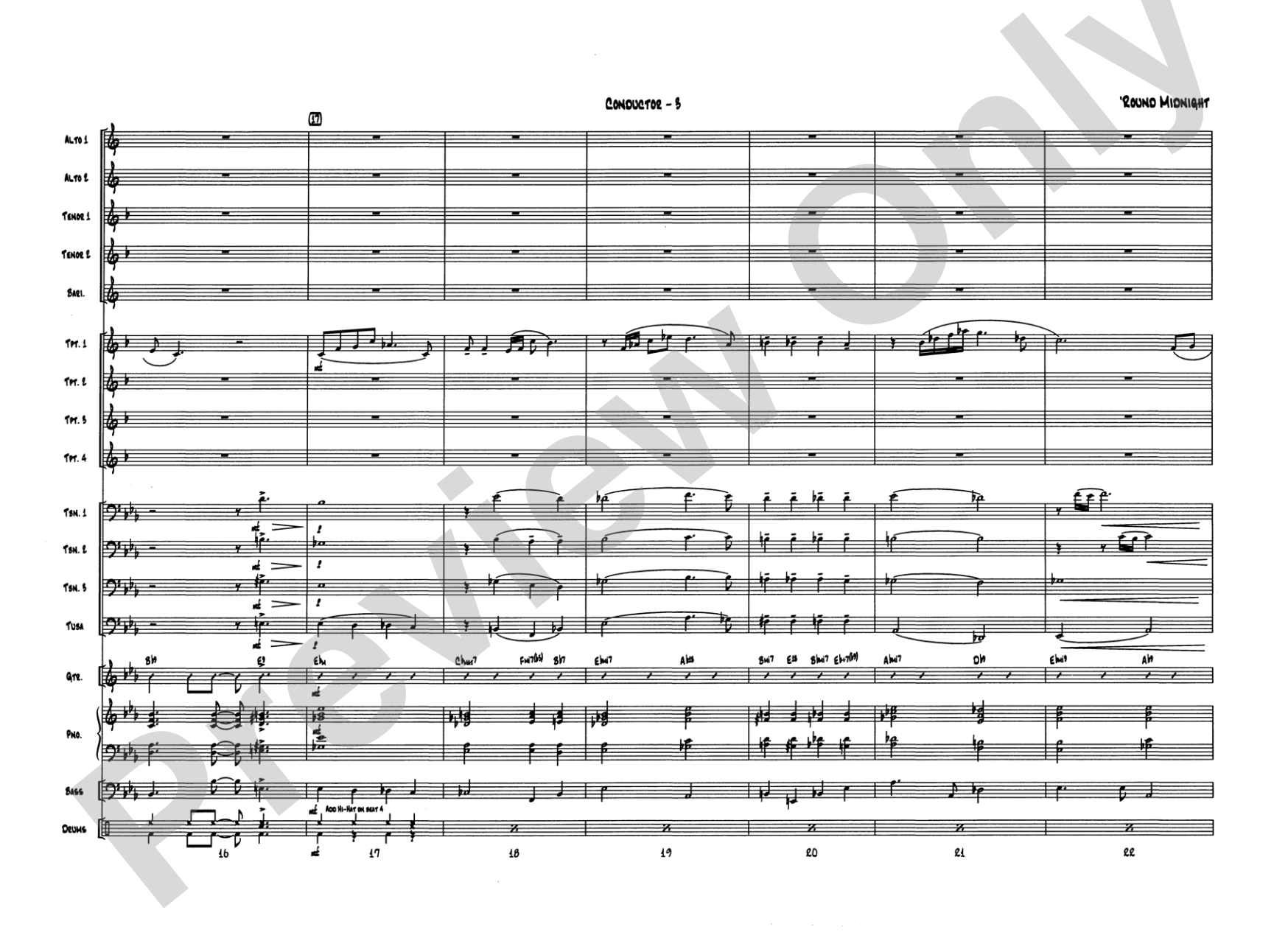 'Round Midnight: Jazz Ensemble Conductor Score & Parts