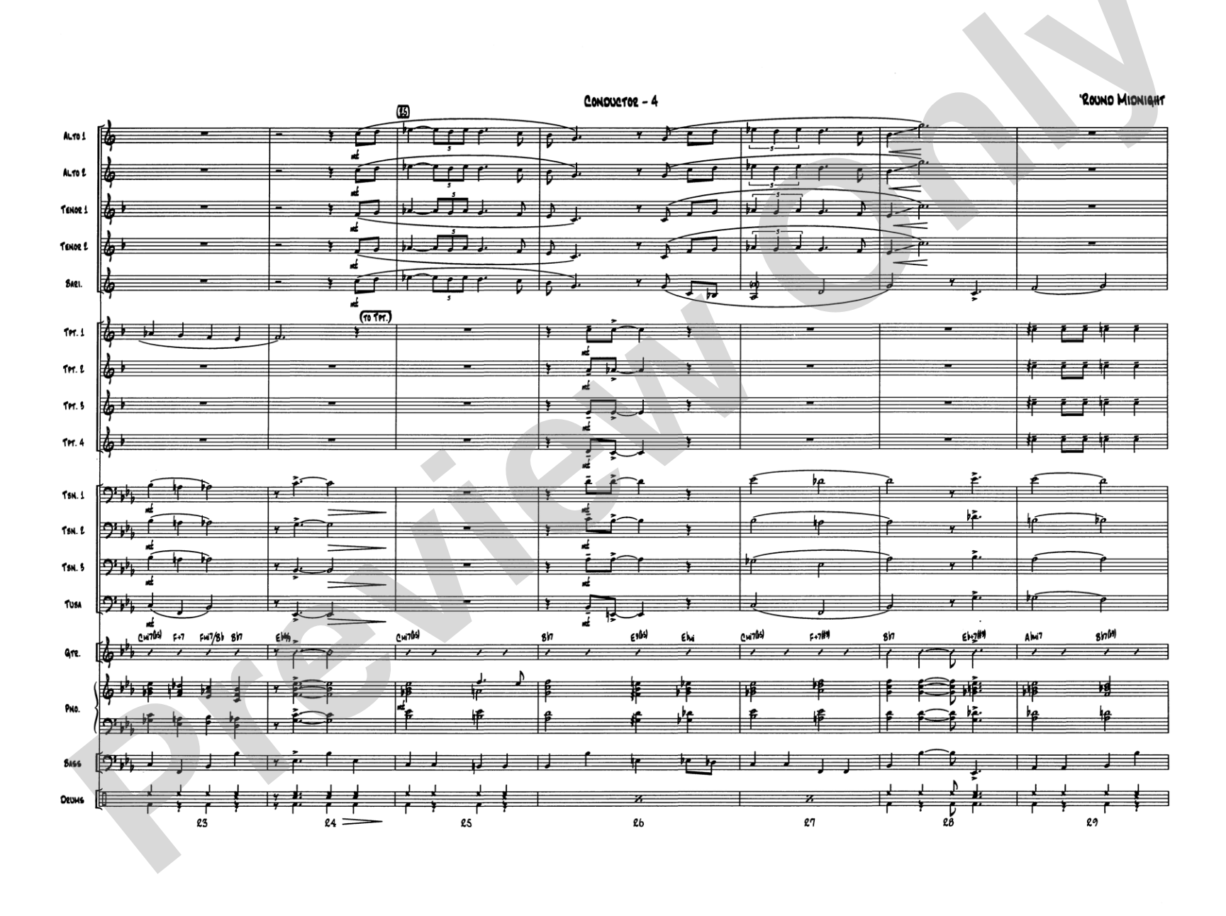'Round Midnight: Jazz Ensemble Conductor Score & Parts