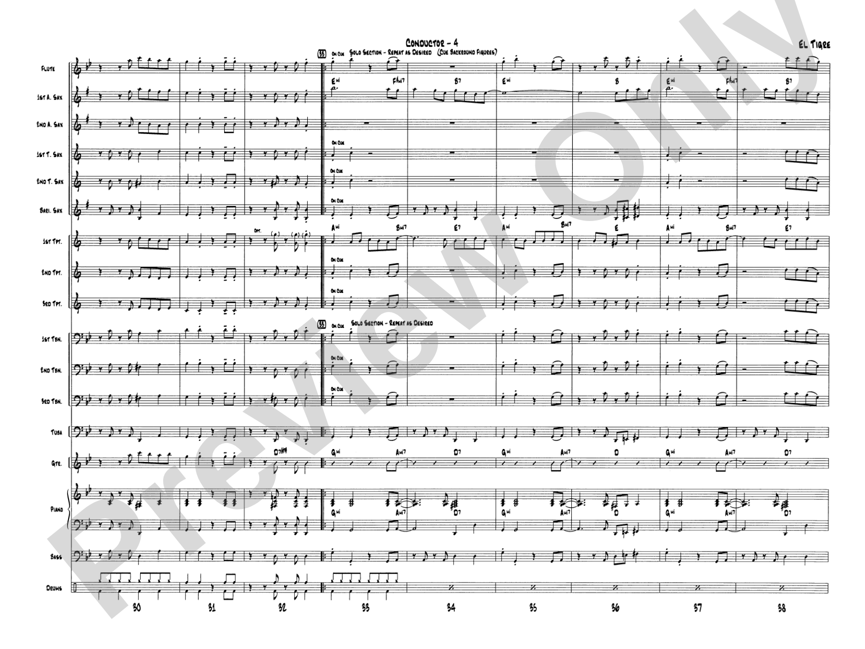 El Tigre: Jazz Ensemble Conductor Score & Parts