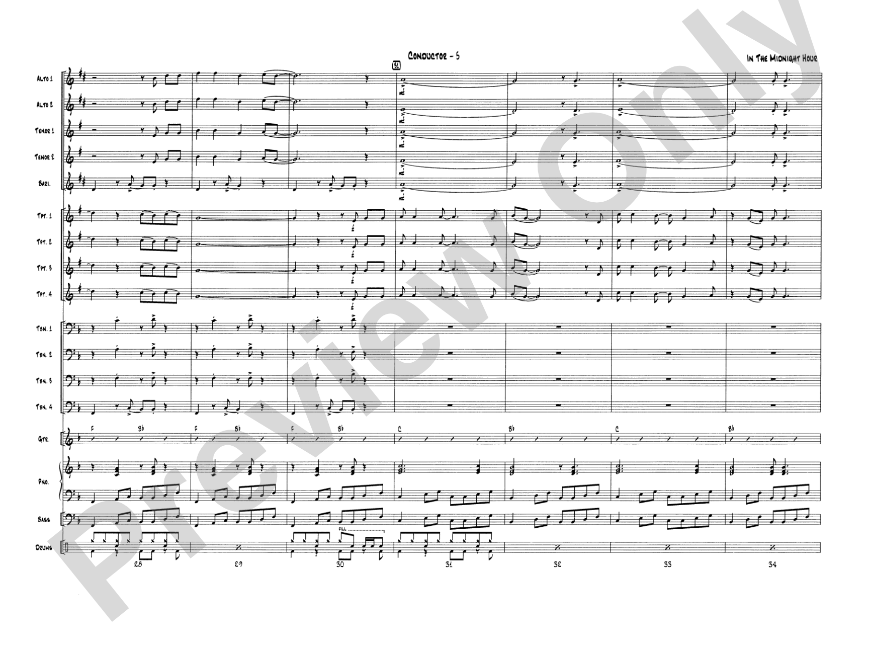 In the Midnight Hour: Jazz Ensemble Conductor Score & Parts