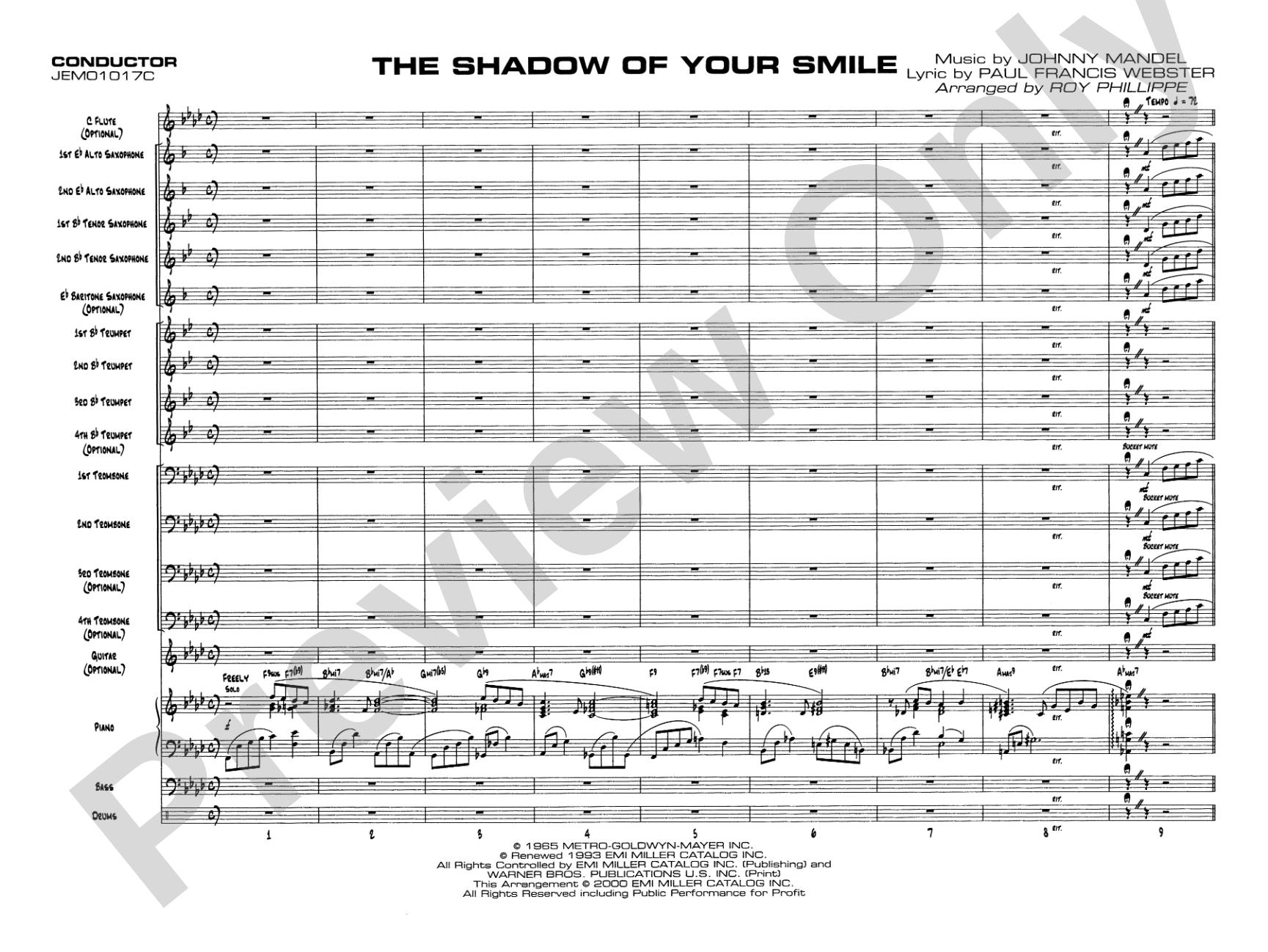 The Shadow of Your Smile (from The Sandpiper): Jazz Ensemble Conductor Score & Parts