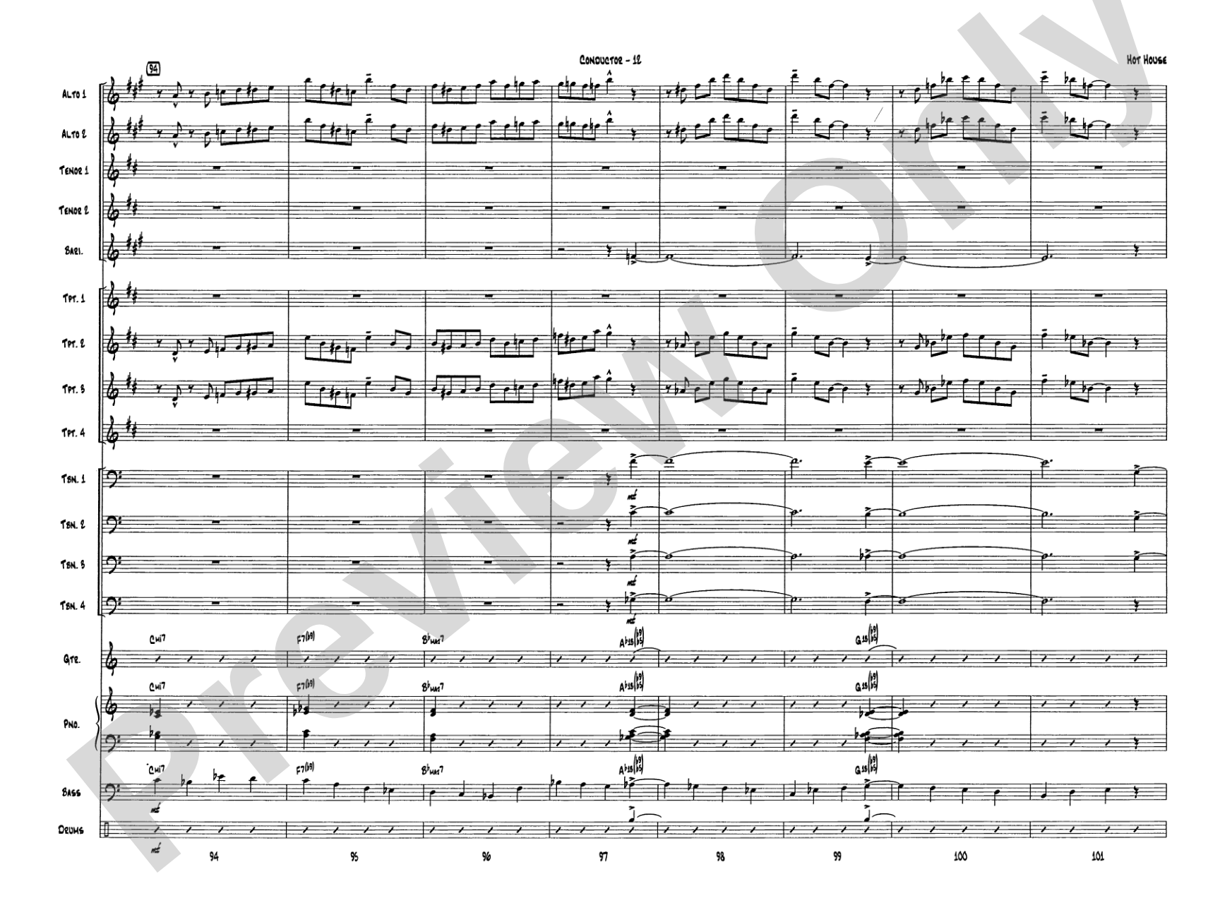 Hot House: Jazz Ensemble Conductor Score & Parts