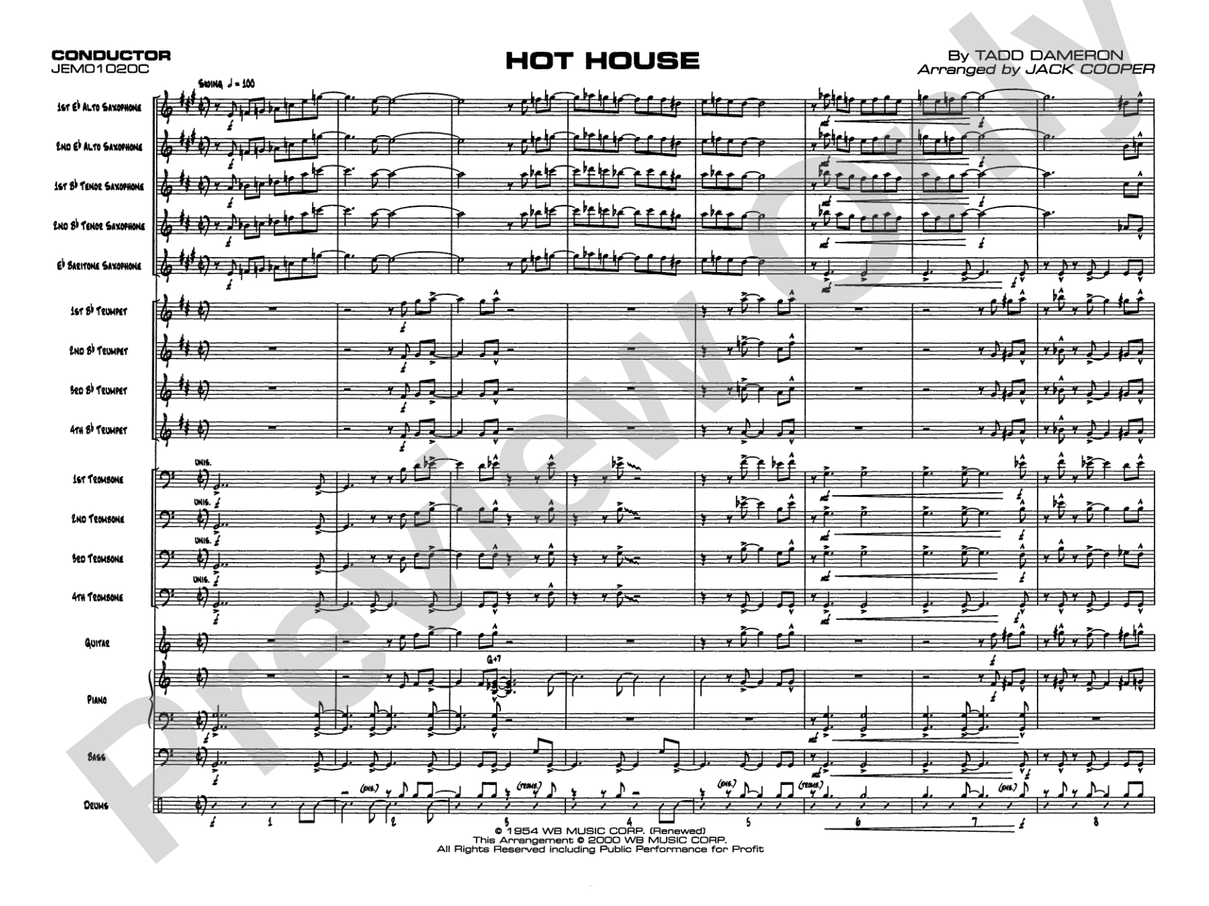Hot House: Jazz Ensemble Conductor Score & Parts