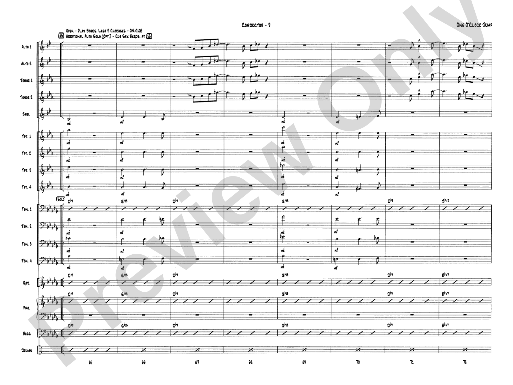 One O'Clock Jump: Jazz Ensemble Conductor Score & Parts