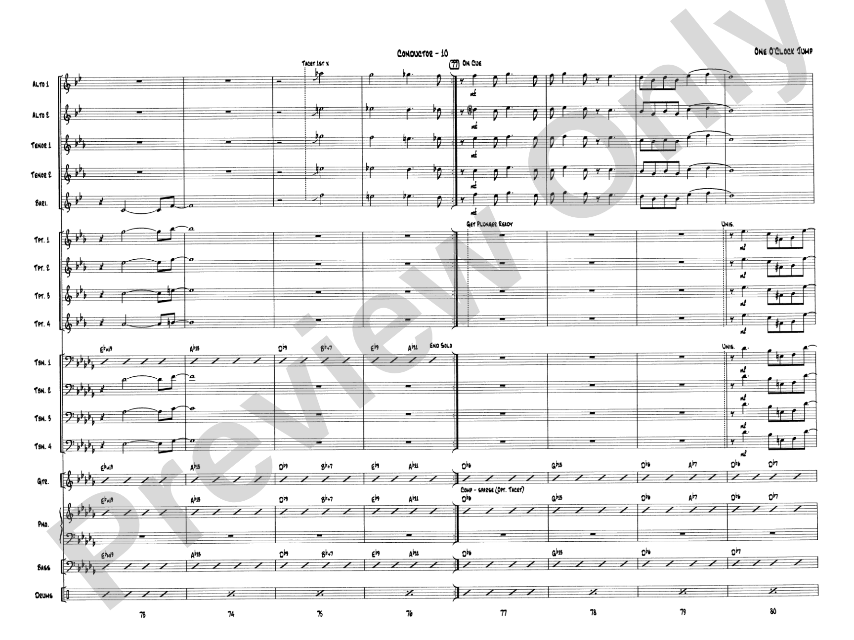 One O'Clock Jump: Jazz Ensemble Conductor Score & Parts
