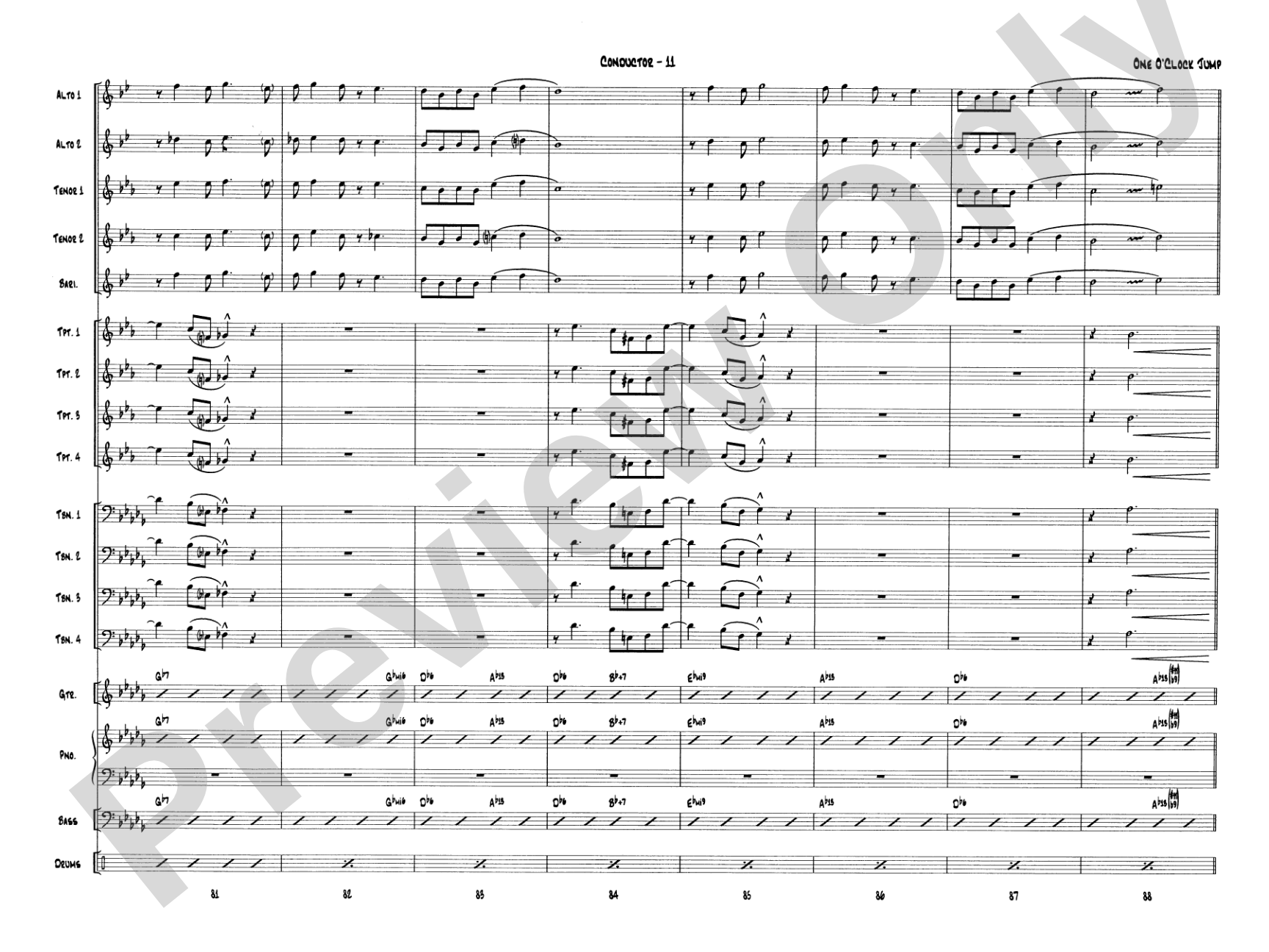 One O'Clock Jump: Jazz Ensemble Conductor Score & Parts
