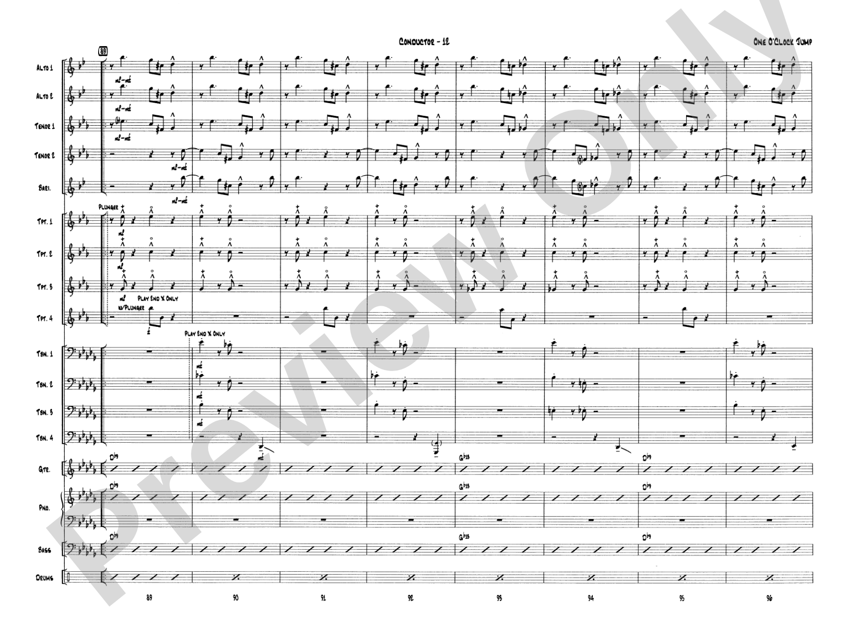 One O'Clock Jump: Jazz Ensemble Conductor Score & Parts