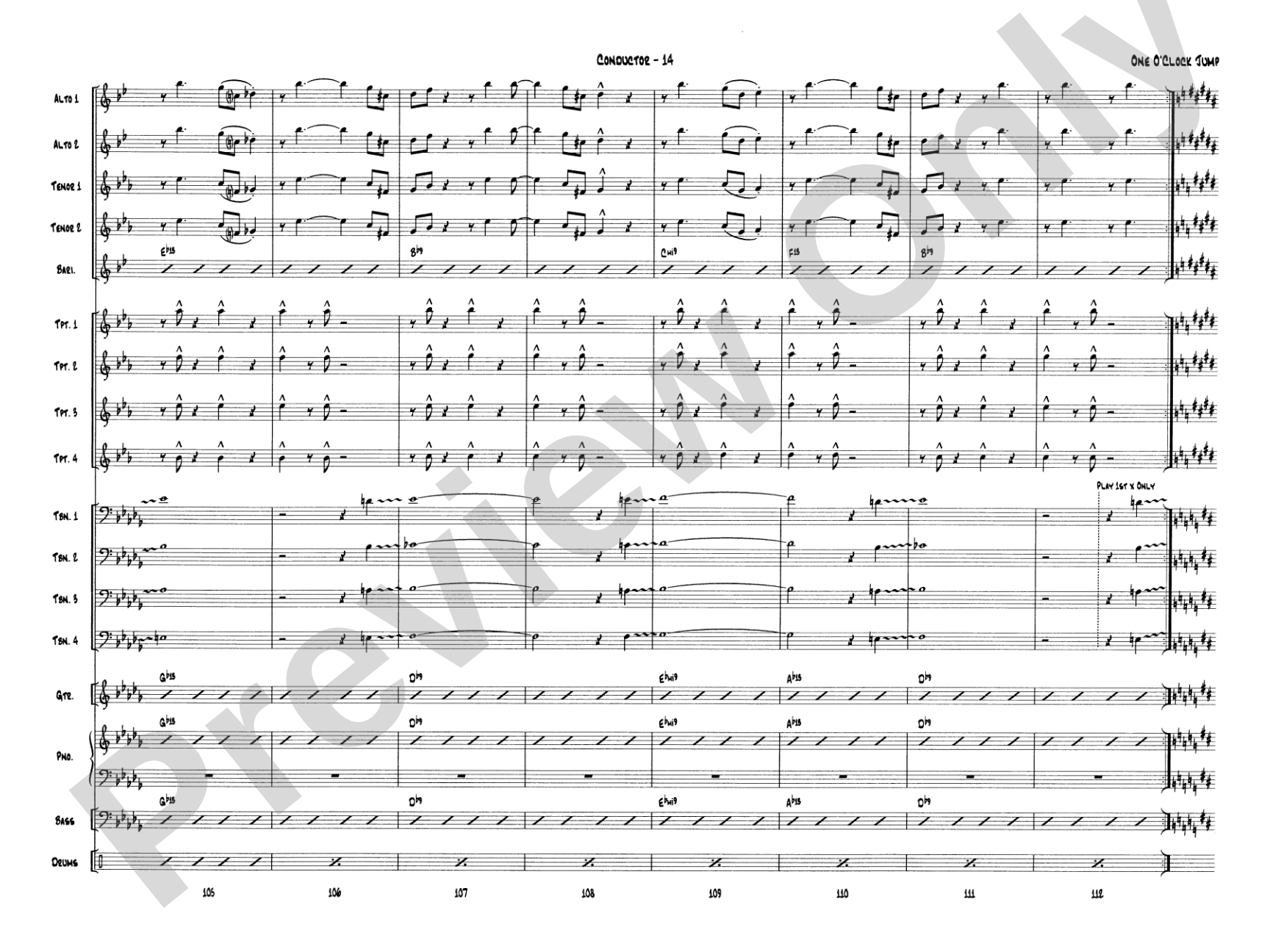One O'Clock Jump: Jazz Ensemble Conductor Score & Parts