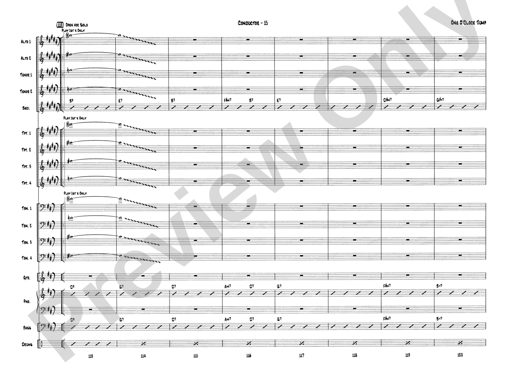 One O'Clock Jump: Jazz Ensemble Conductor Score & Parts