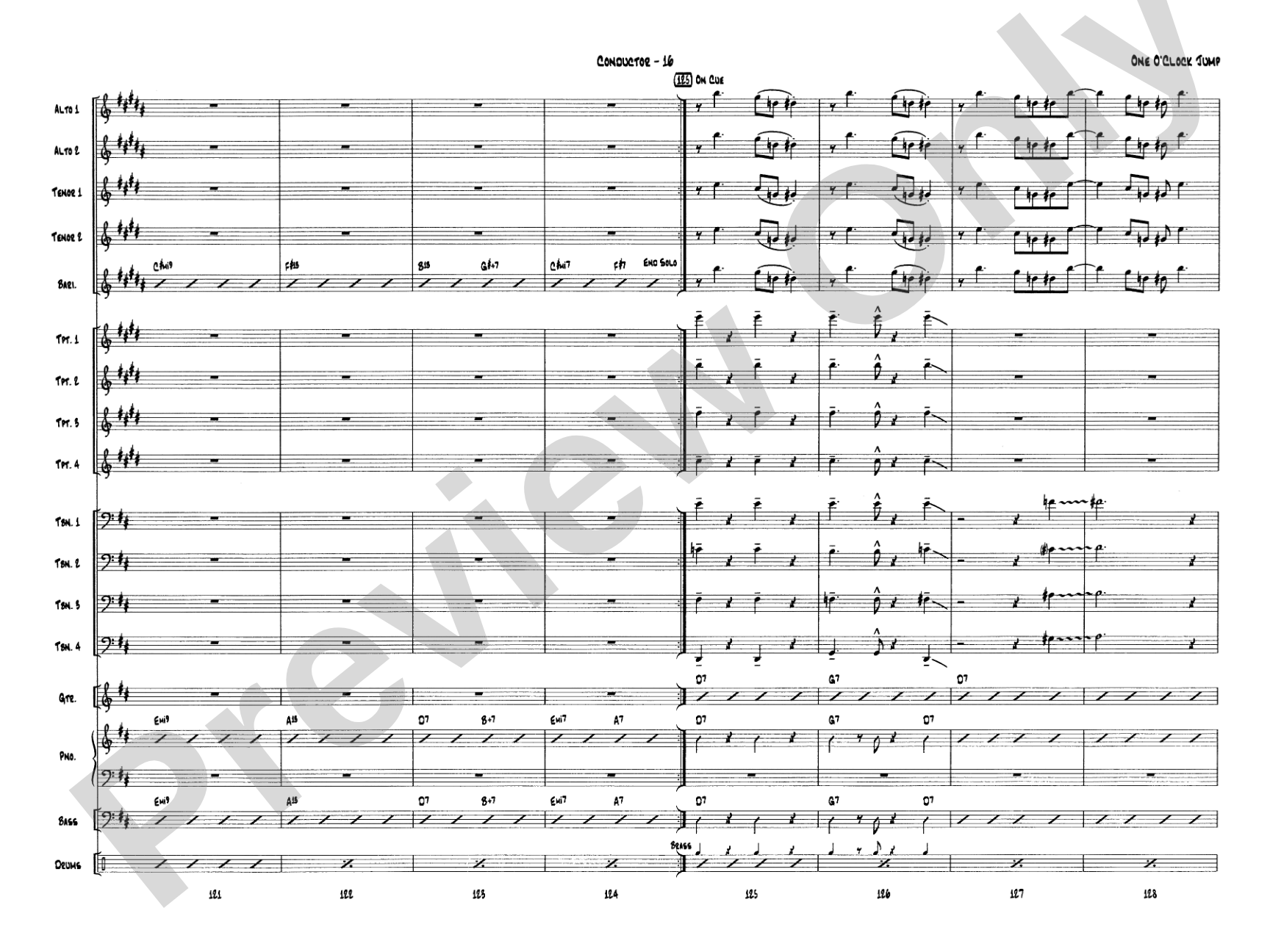 One O'Clock Jump: Jazz Ensemble Conductor Score & Parts