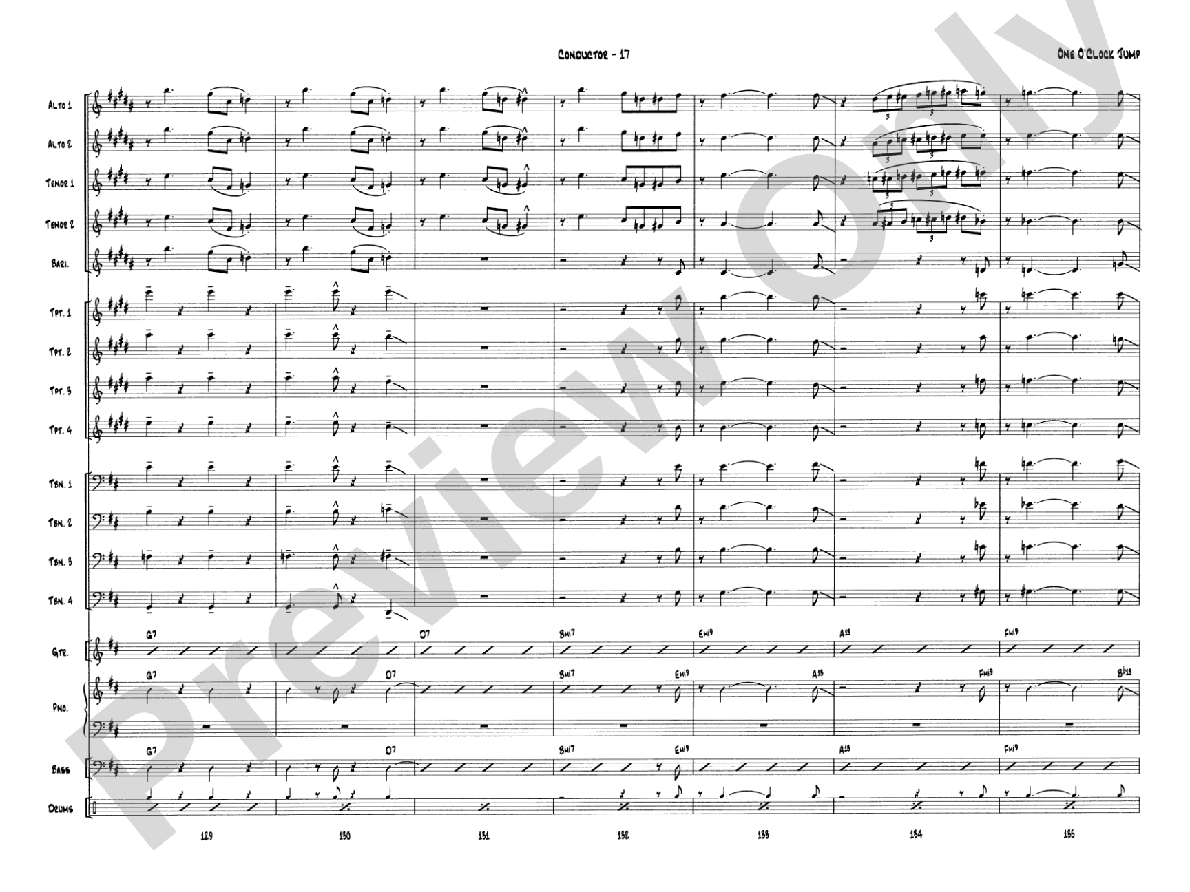 One O'Clock Jump: Jazz Ensemble Conductor Score & Parts