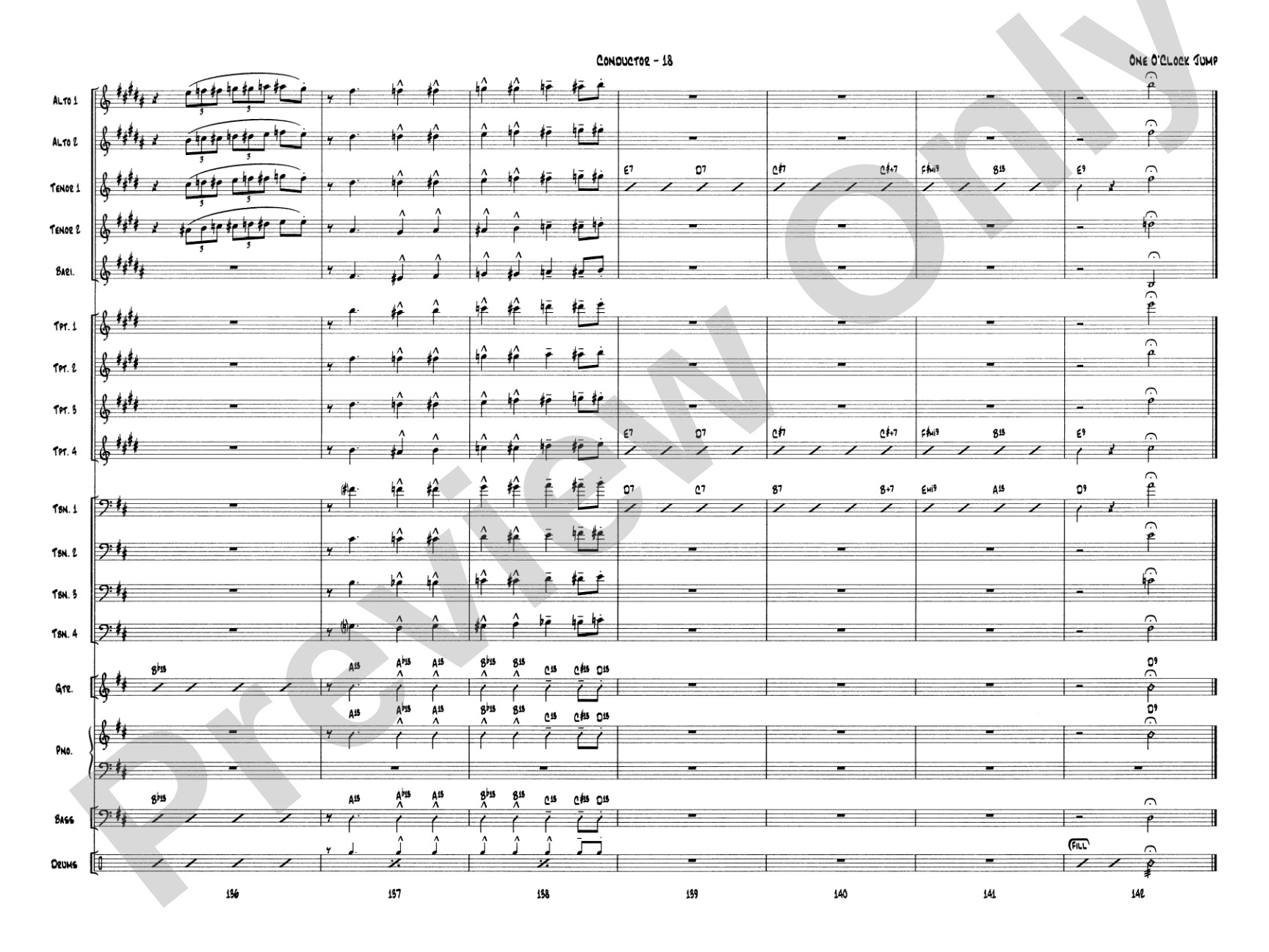 One O'Clock Jump: Jazz Ensemble Conductor Score & Parts