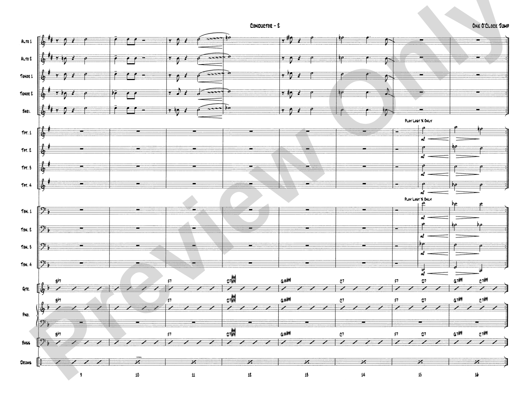 One O'Clock Jump: Jazz Ensemble Conductor Score & Parts