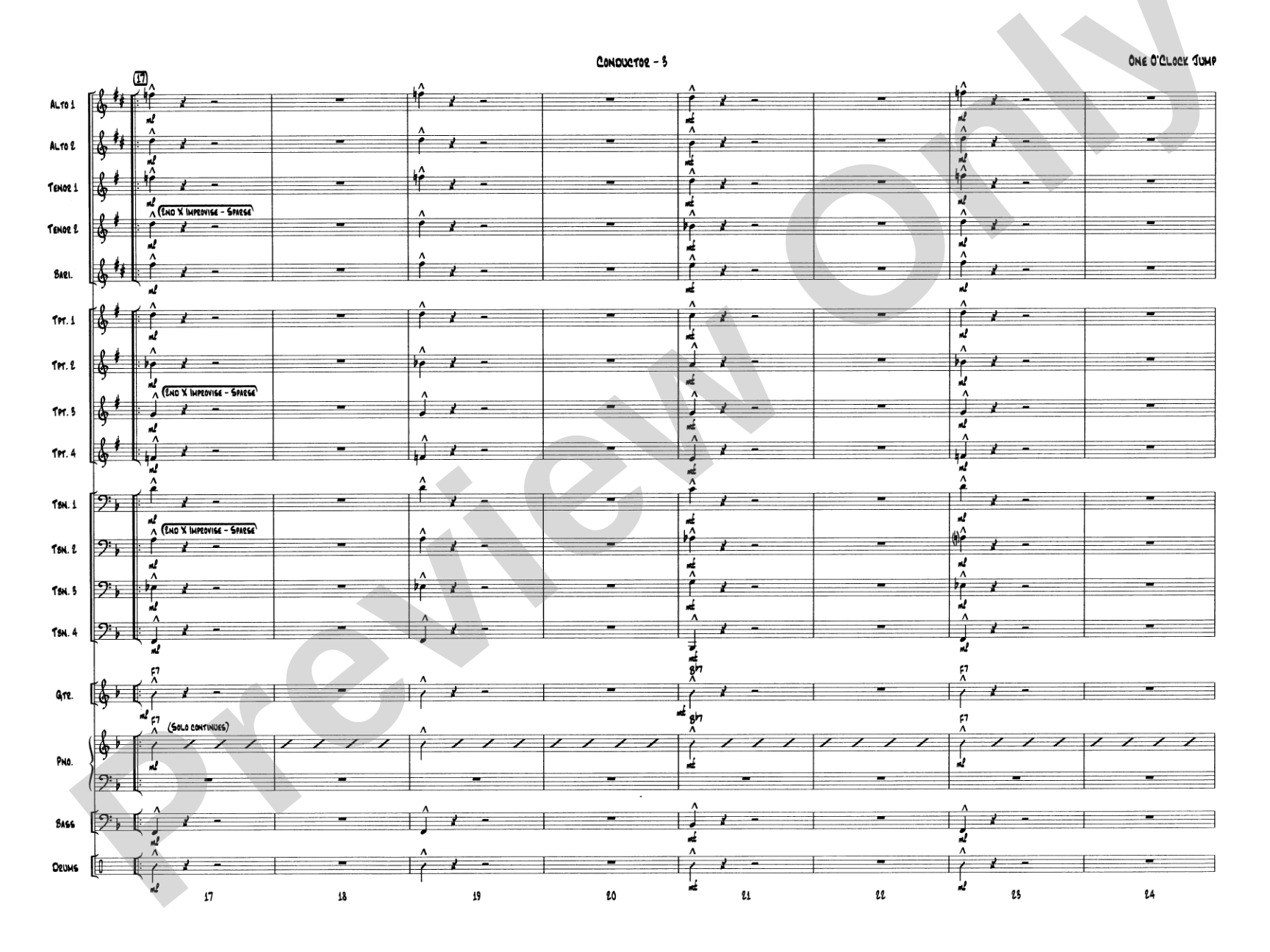One O'Clock Jump: Jazz Ensemble Conductor Score & Parts