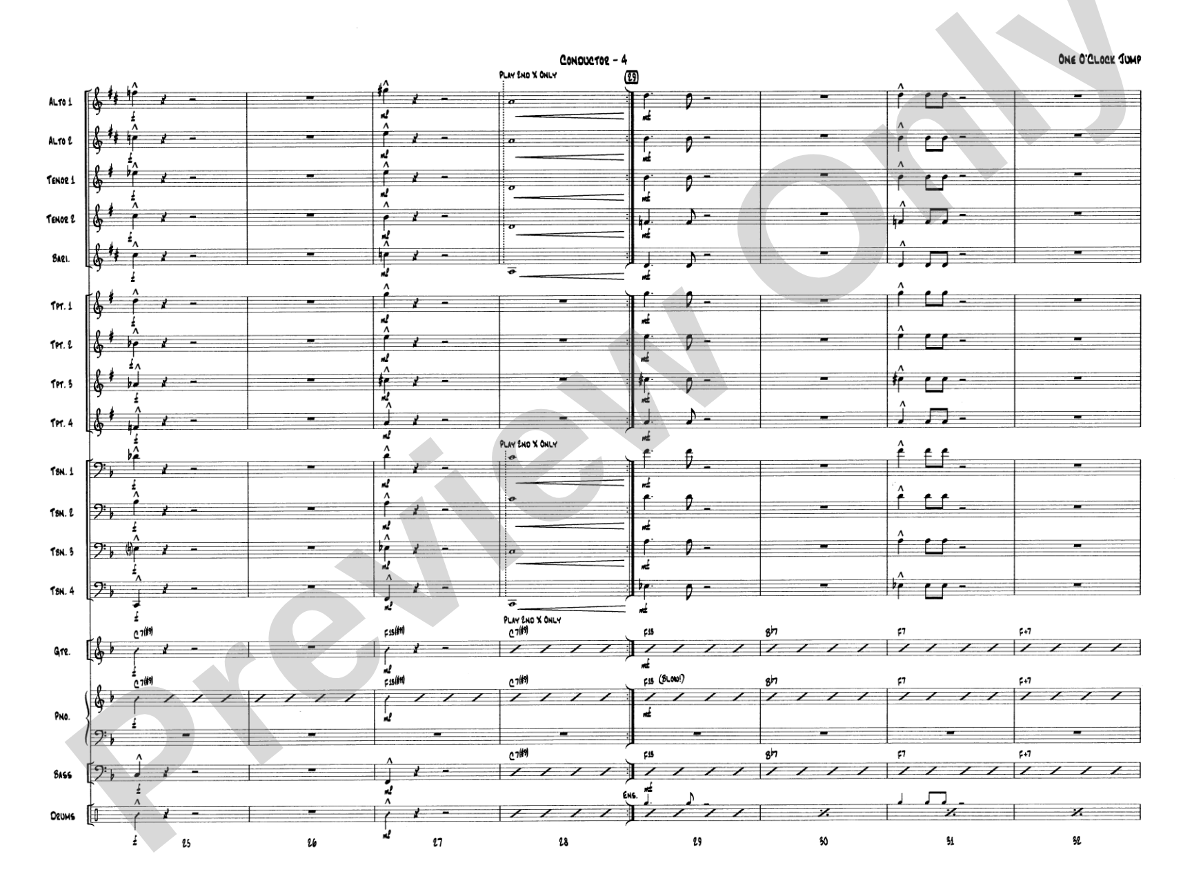 One O'Clock Jump: Jazz Ensemble Conductor Score & Parts