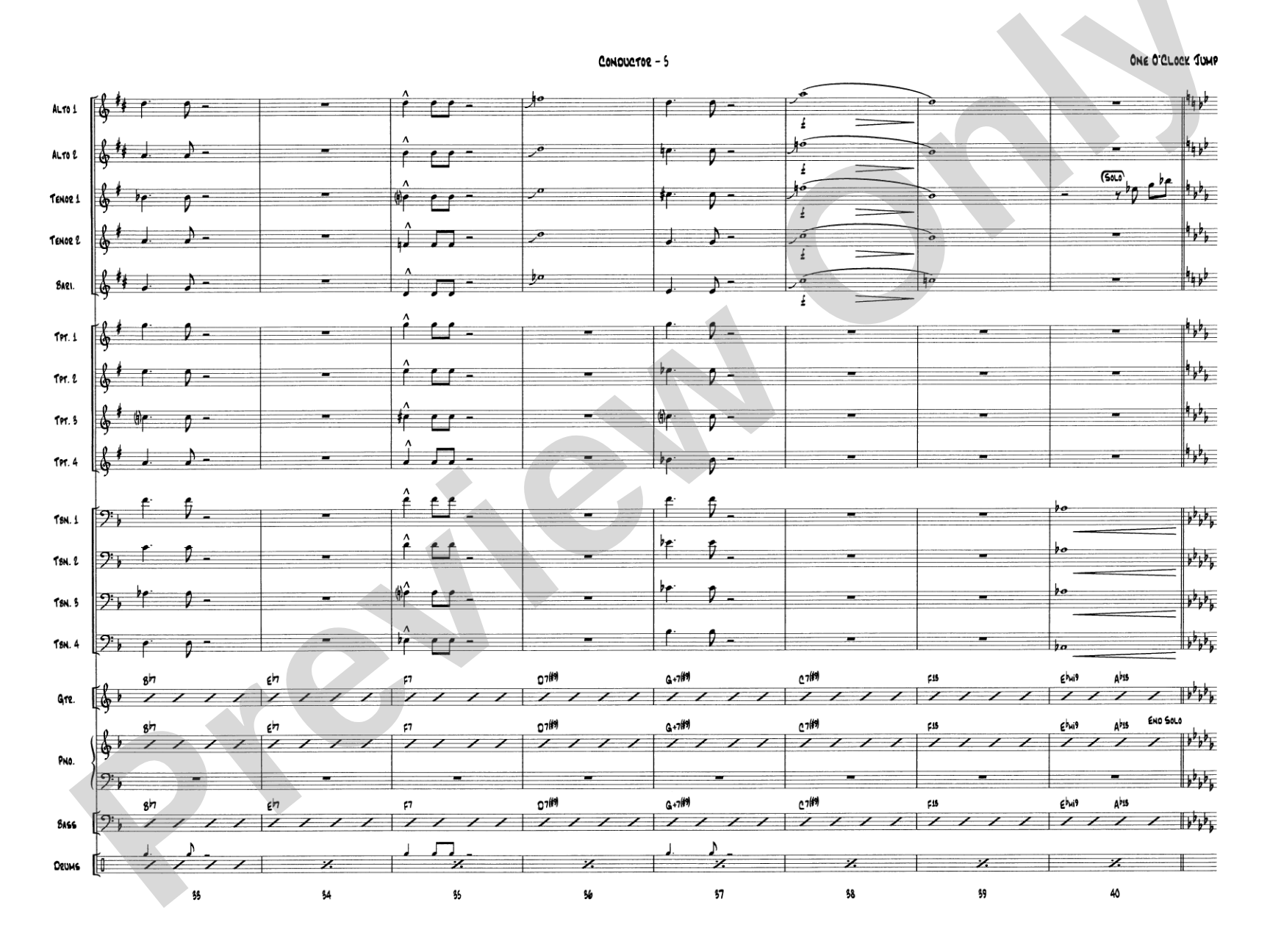 One O'Clock Jump: Jazz Ensemble Conductor Score & Parts