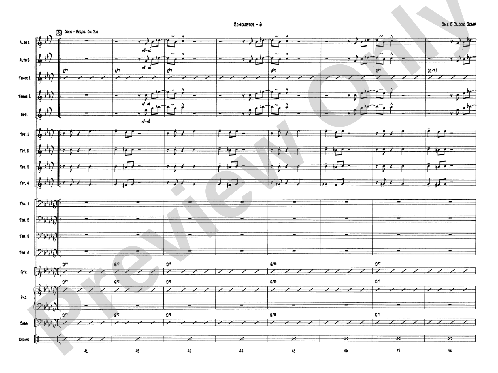One O'Clock Jump: Jazz Ensemble Conductor Score & Parts