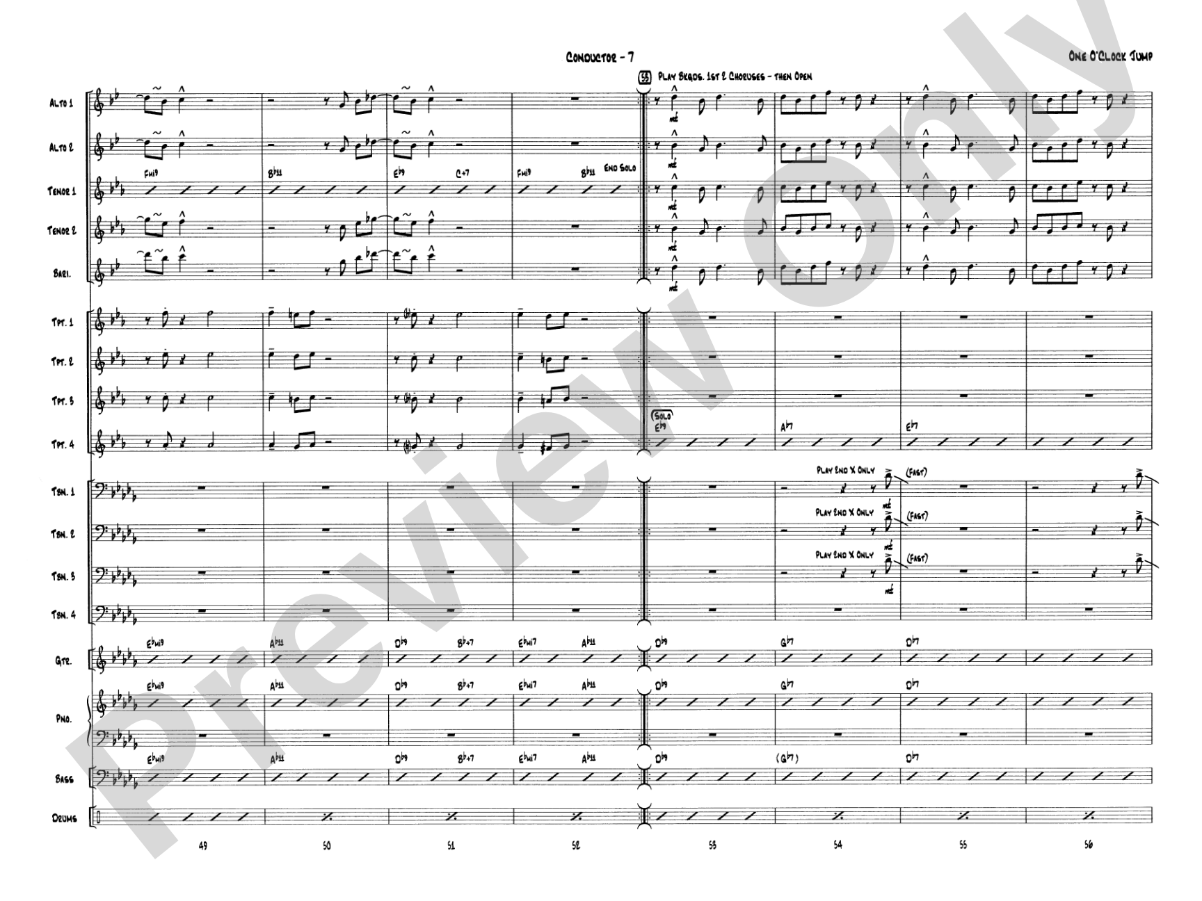 One O'Clock Jump: Jazz Ensemble Conductor Score & Parts