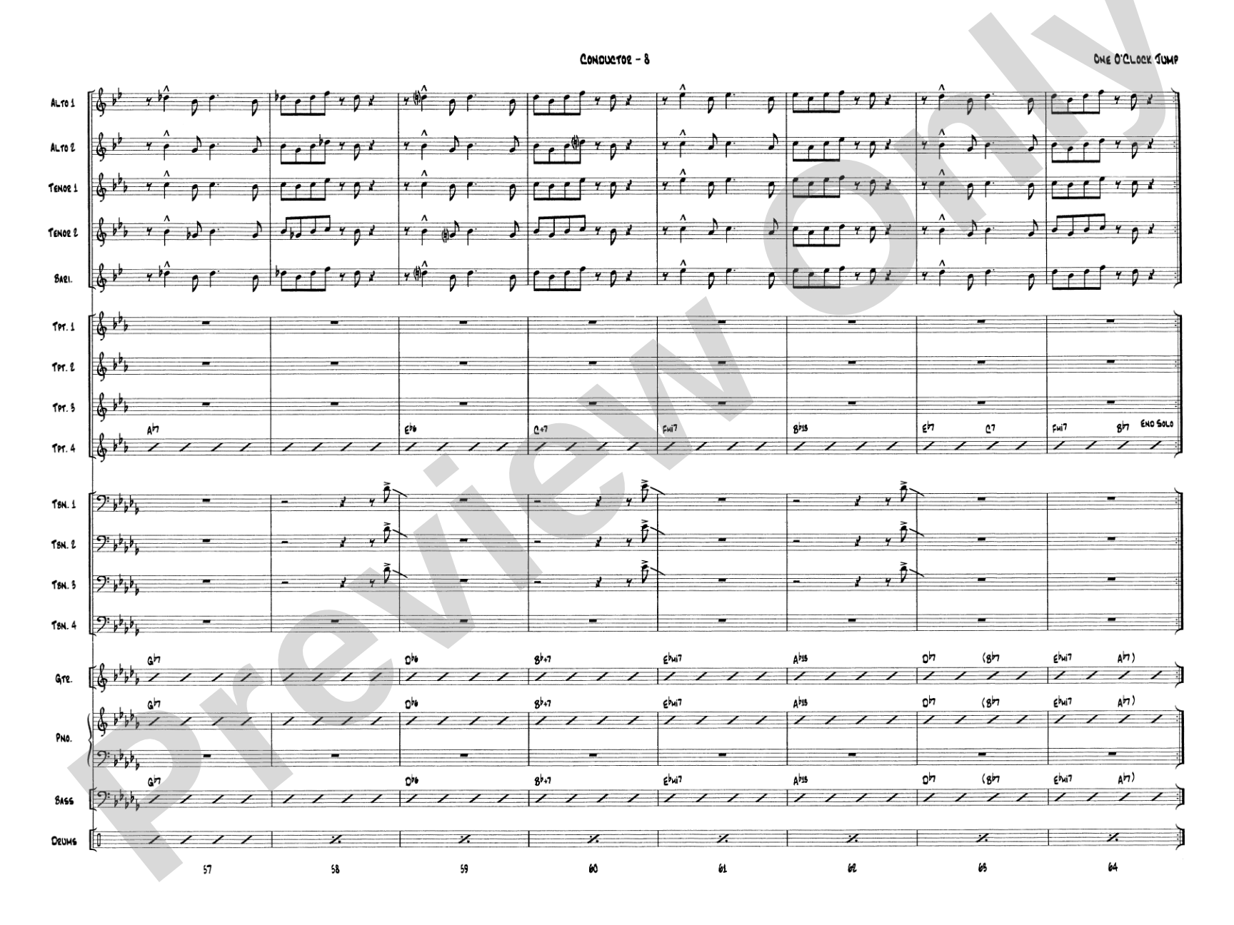One O'Clock Jump: Jazz Ensemble Conductor Score & Parts