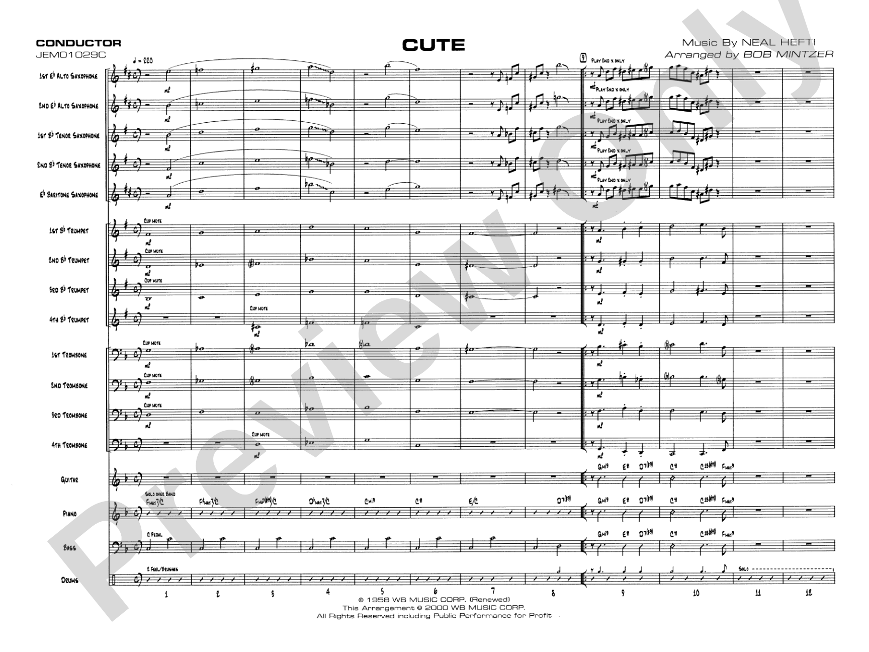 Cute: Jazz Ensemble Conductor Score & Parts