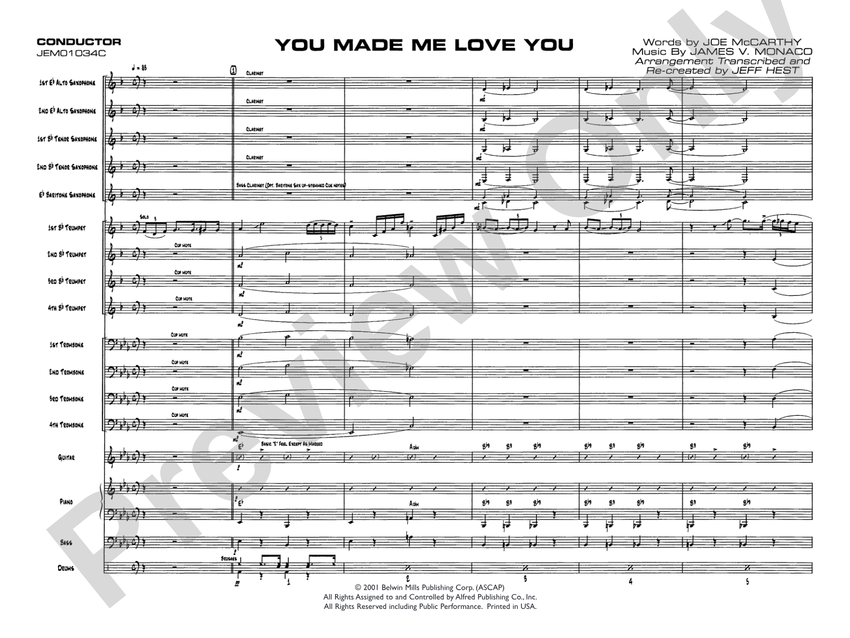 You Made Me Love You (I Didn't Want to Do It): Jazz Ensemble Conductor Score & Parts