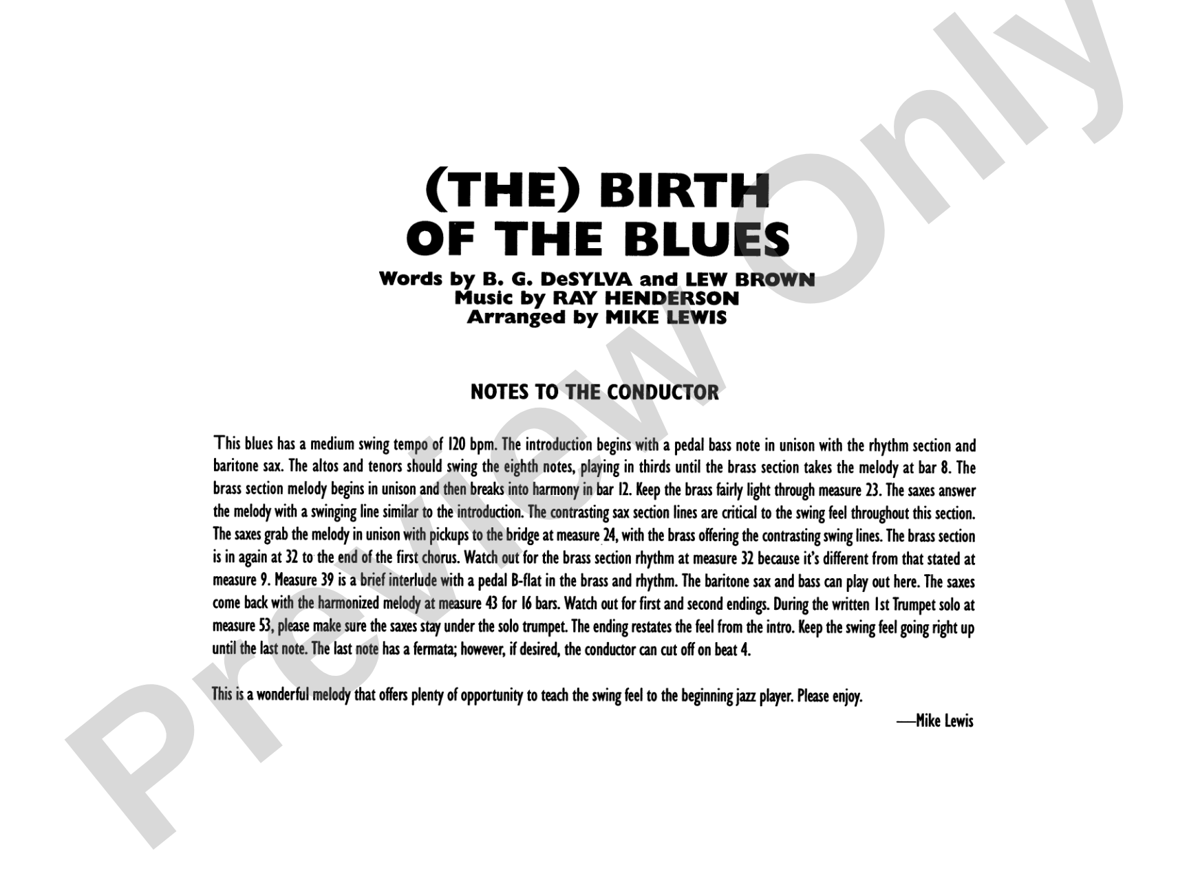 (The) Birth of the Blues: Jazz Ensemble Conductor Score & Parts