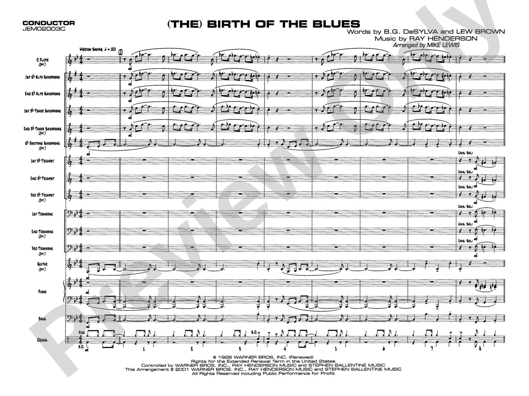 (The) Birth of the Blues: Jazz Ensemble Conductor Score & Parts