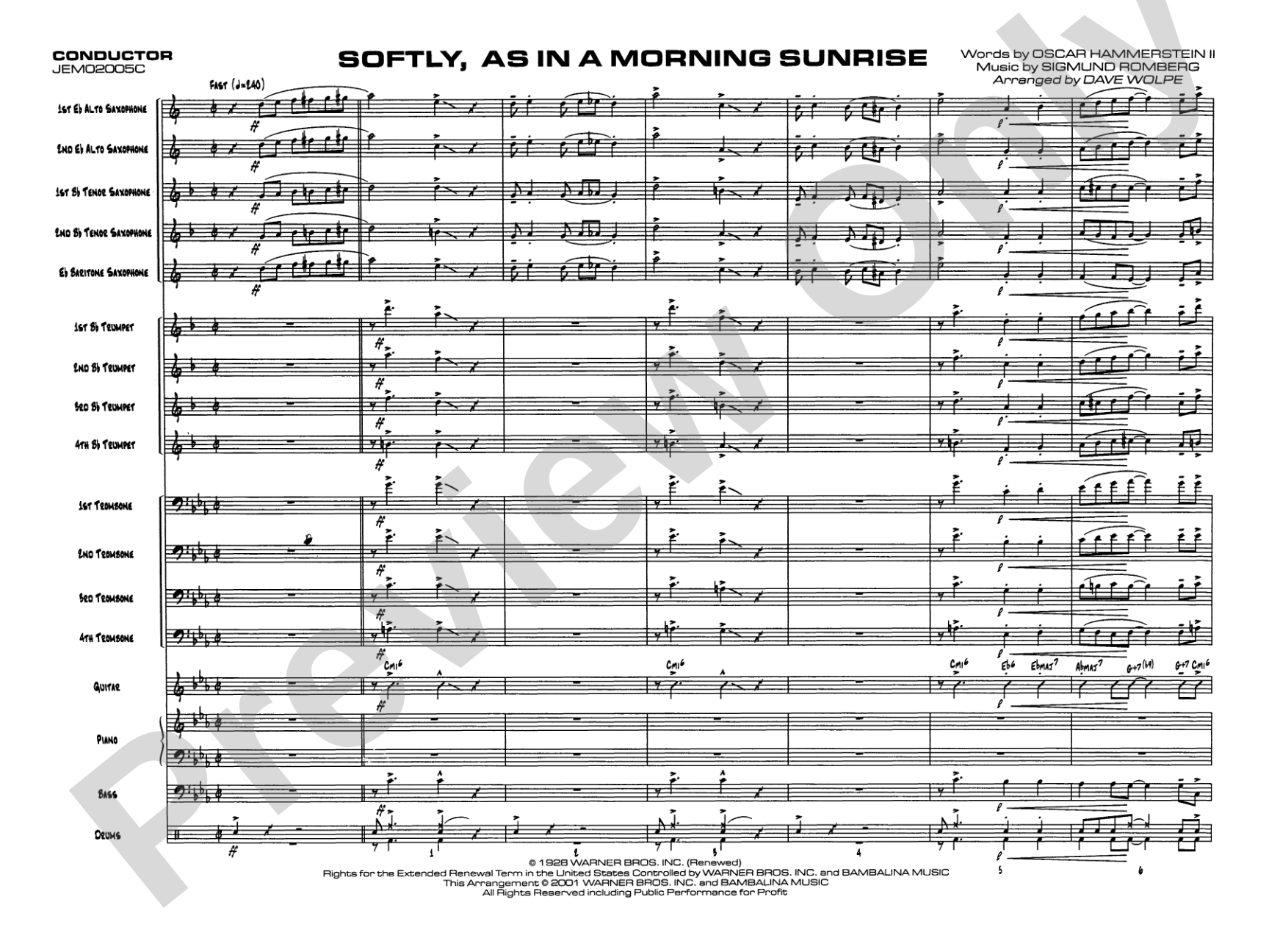 Softly, As in a Morning Sunrise: Score