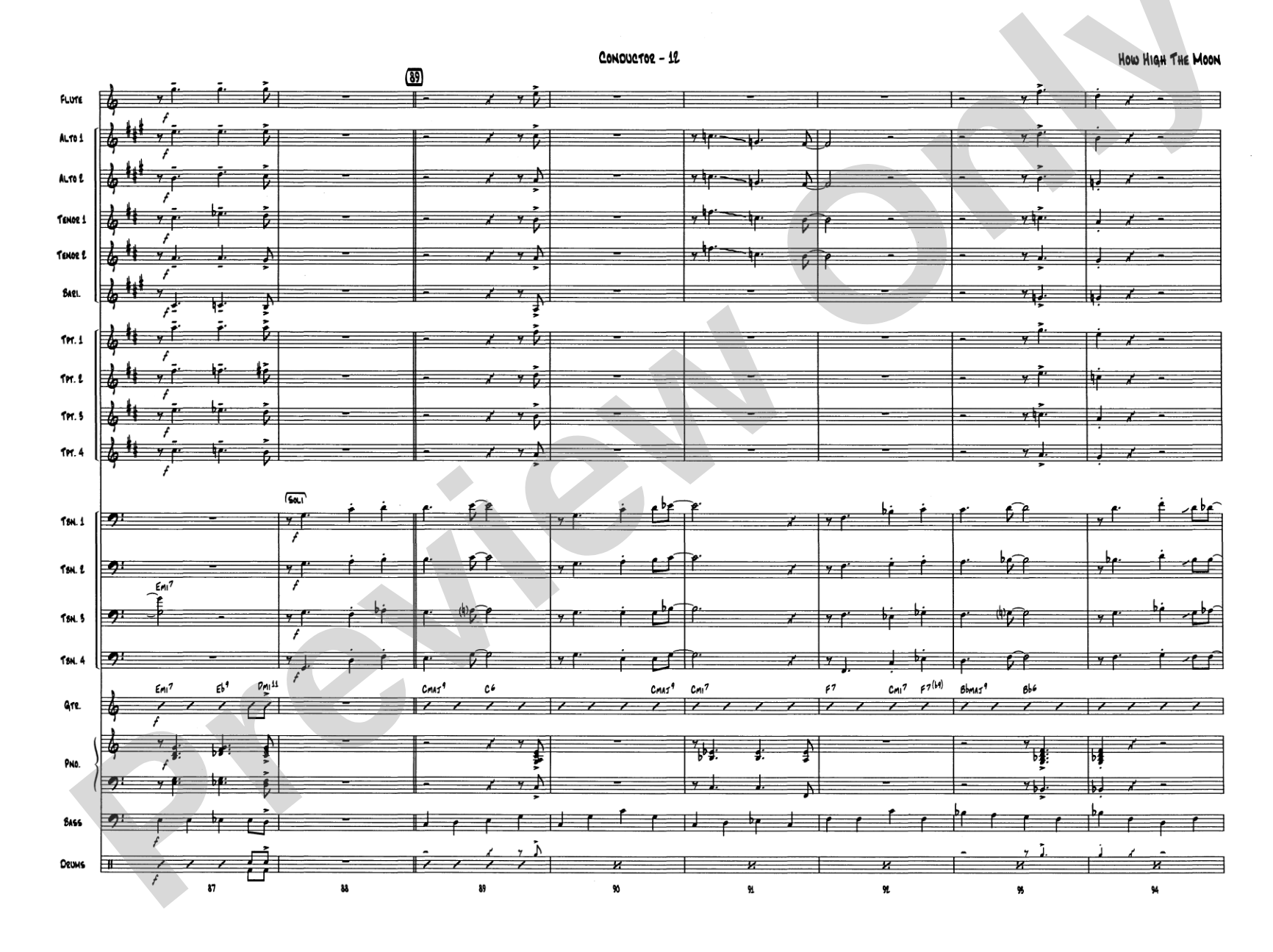 How High the Moon: Jazz Ensemble Conductor Score & Parts