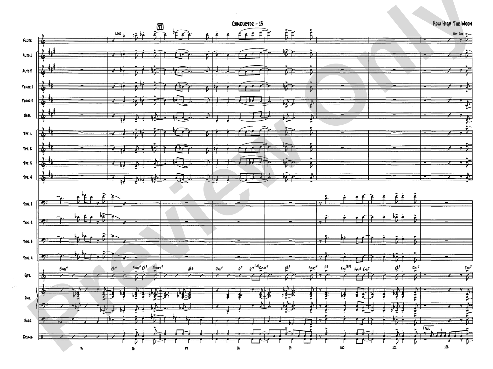 How High the Moon: Jazz Ensemble Conductor Score & Parts