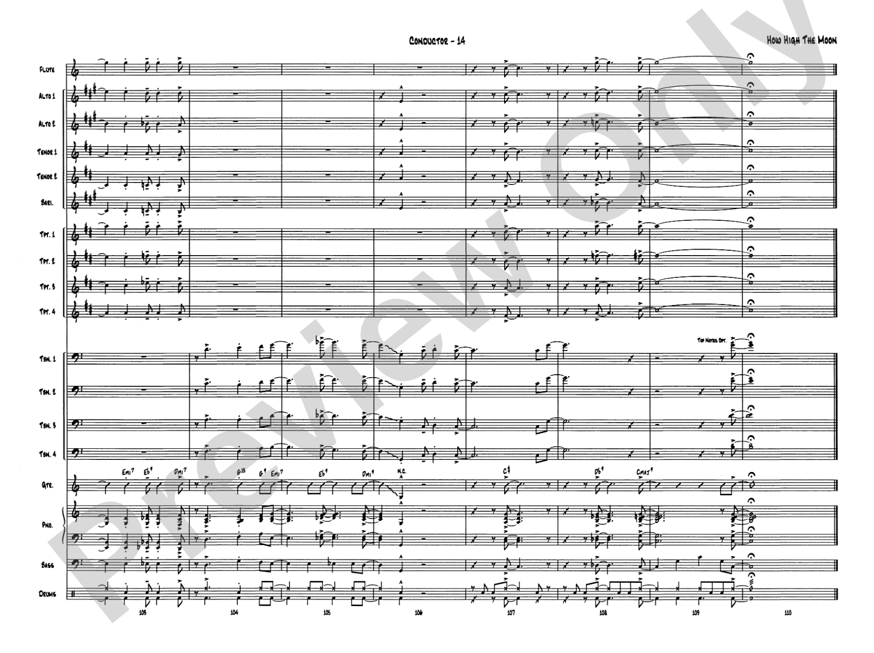How High the Moon: Jazz Ensemble Conductor Score & Parts