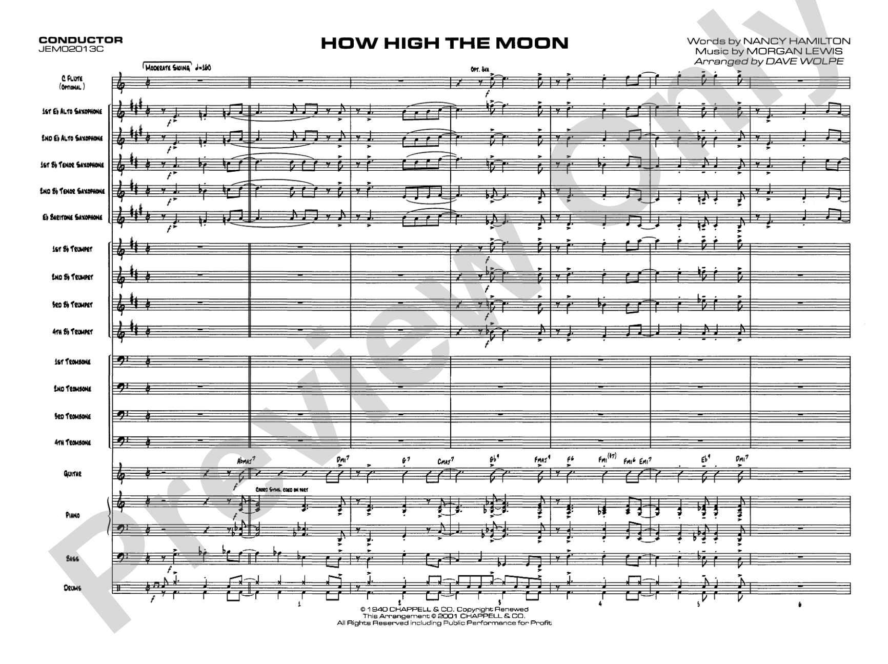 How High the Moon: Jazz Ensemble Conductor Score & Parts