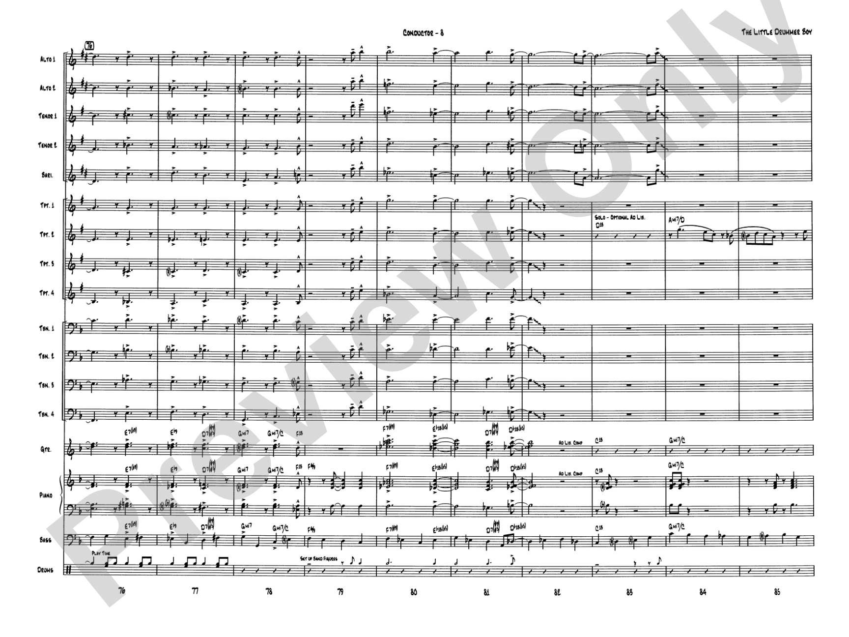 The Little Drummer Boy: Jazz Ensemble Conductor Score & Parts