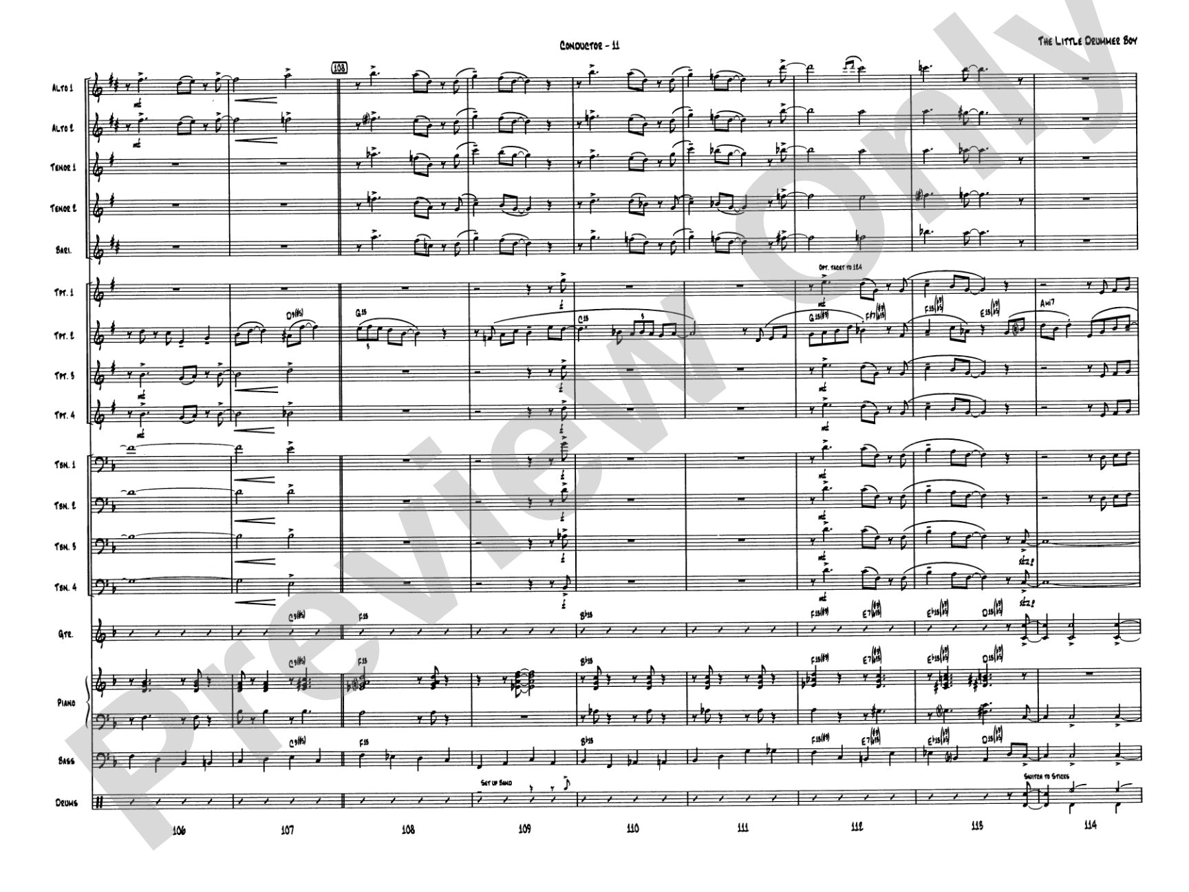 The Little Drummer Boy: Jazz Ensemble Conductor Score & Parts