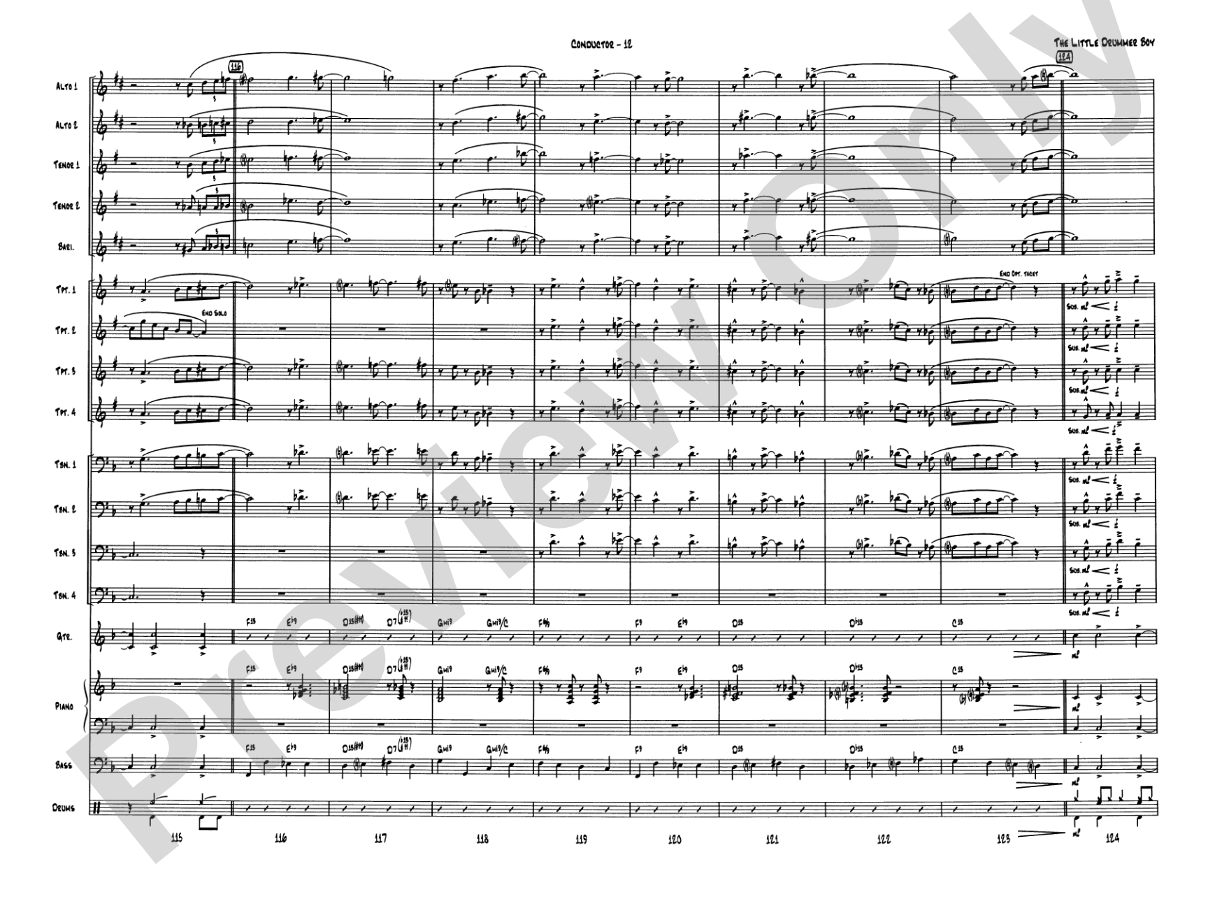 The Little Drummer Boy: Jazz Ensemble Conductor Score & Parts