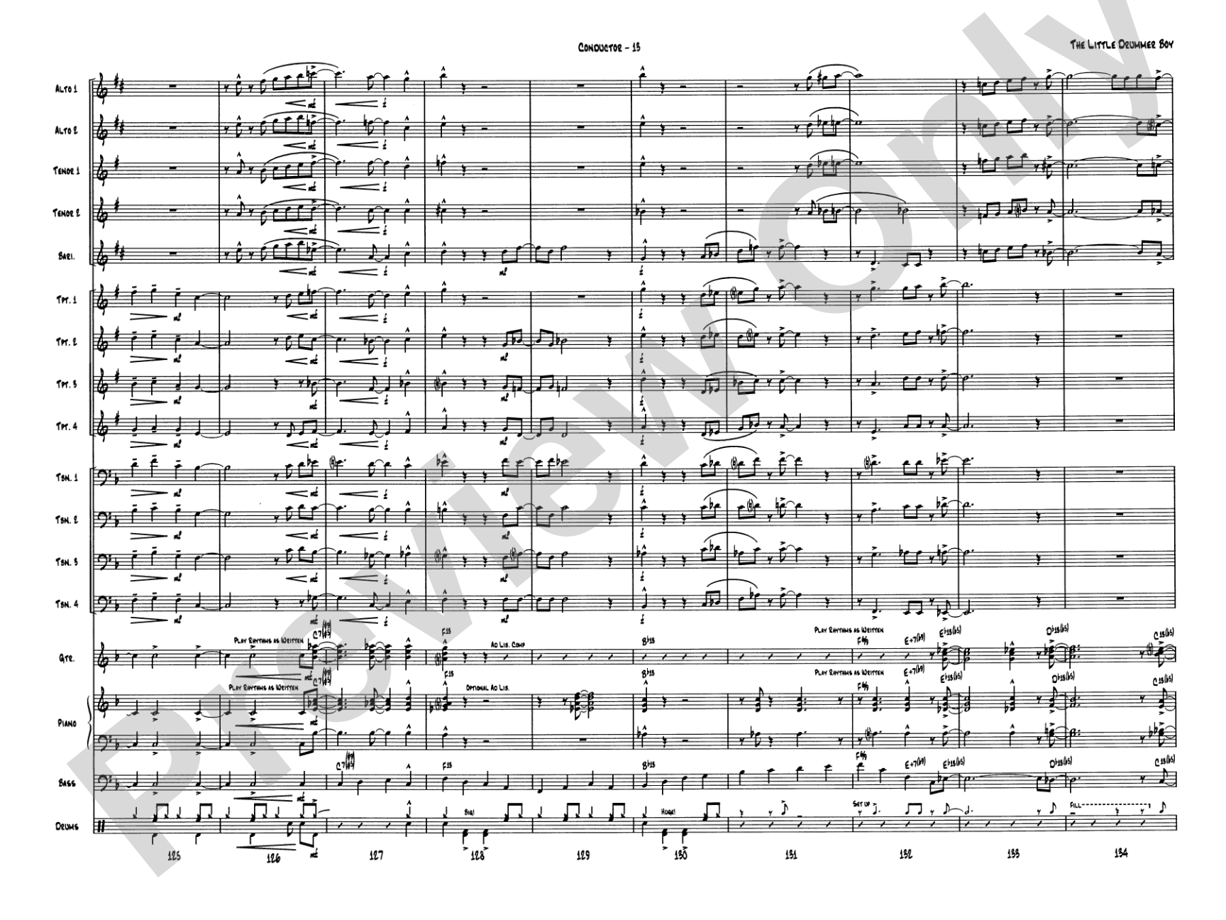 The Little Drummer Boy: Jazz Ensemble Conductor Score & Parts