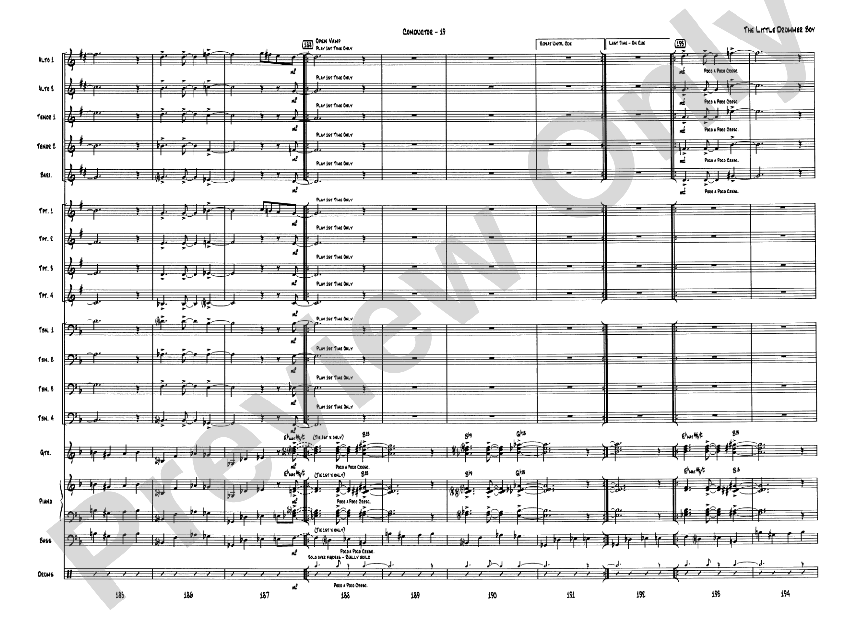 The Little Drummer Boy: Jazz Ensemble Conductor Score & Parts