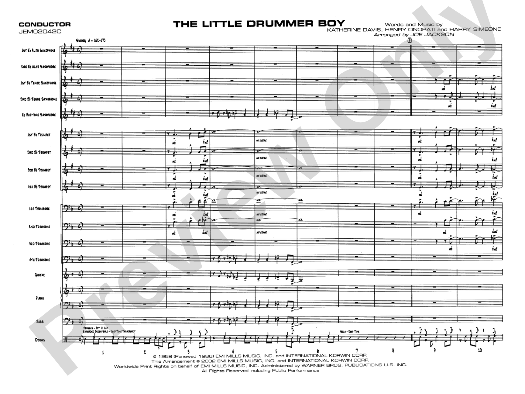 The Little Drummer Boy: Jazz Ensemble Conductor Score & Parts