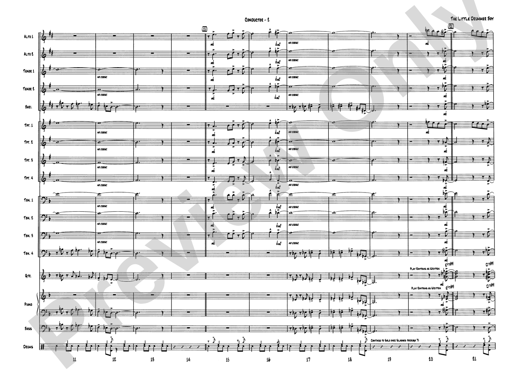The Little Drummer Boy: Jazz Ensemble Conductor Score & Parts