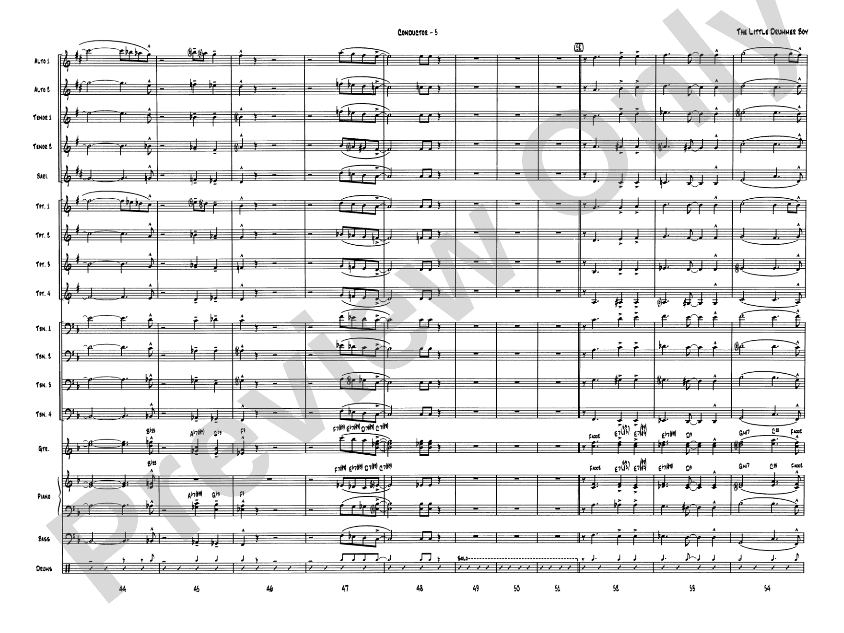 The Little Drummer Boy: Jazz Ensemble Conductor Score & Parts